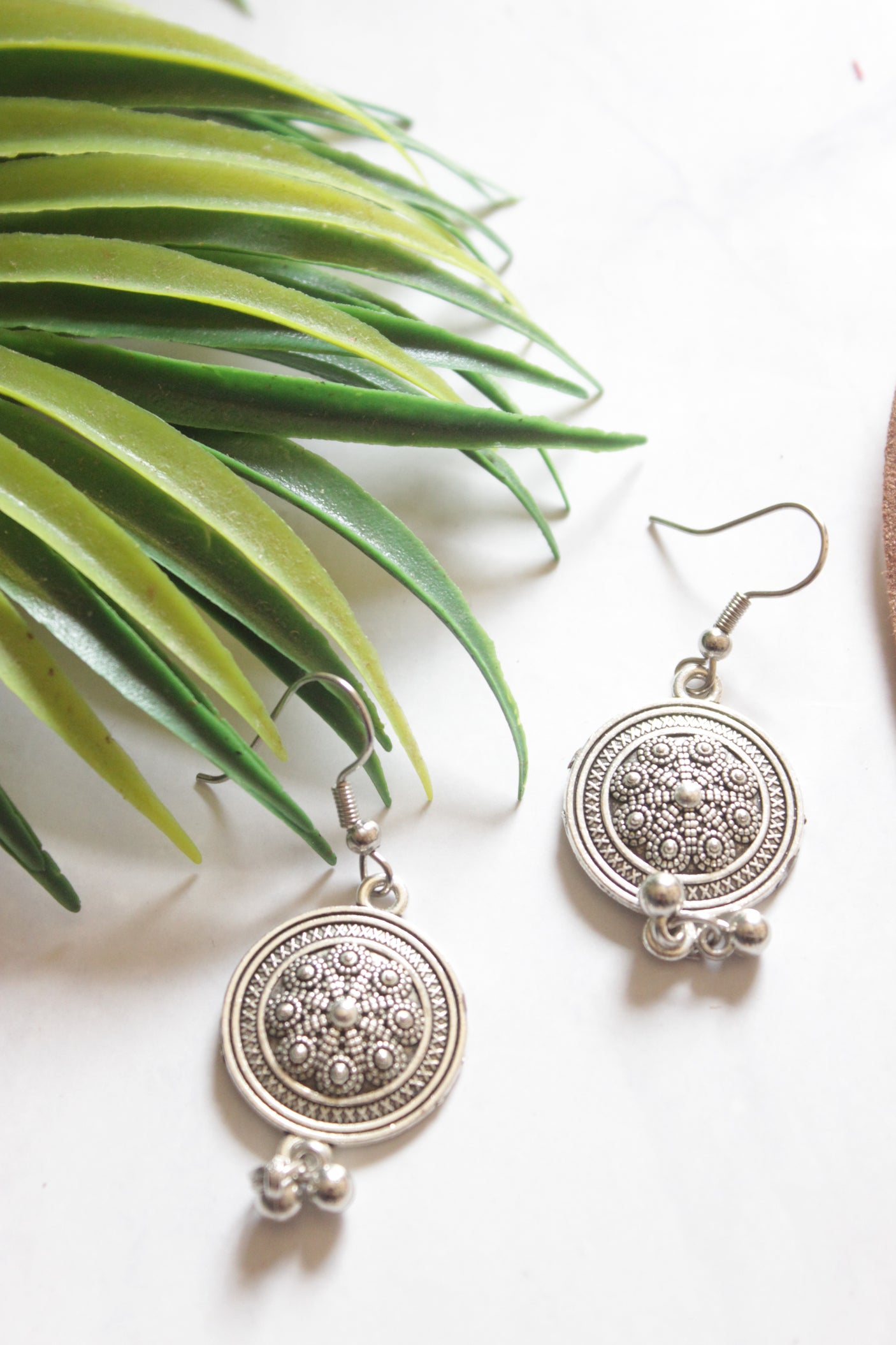 Jute and Leather Handmade Necklace with Stamped Metal Coins