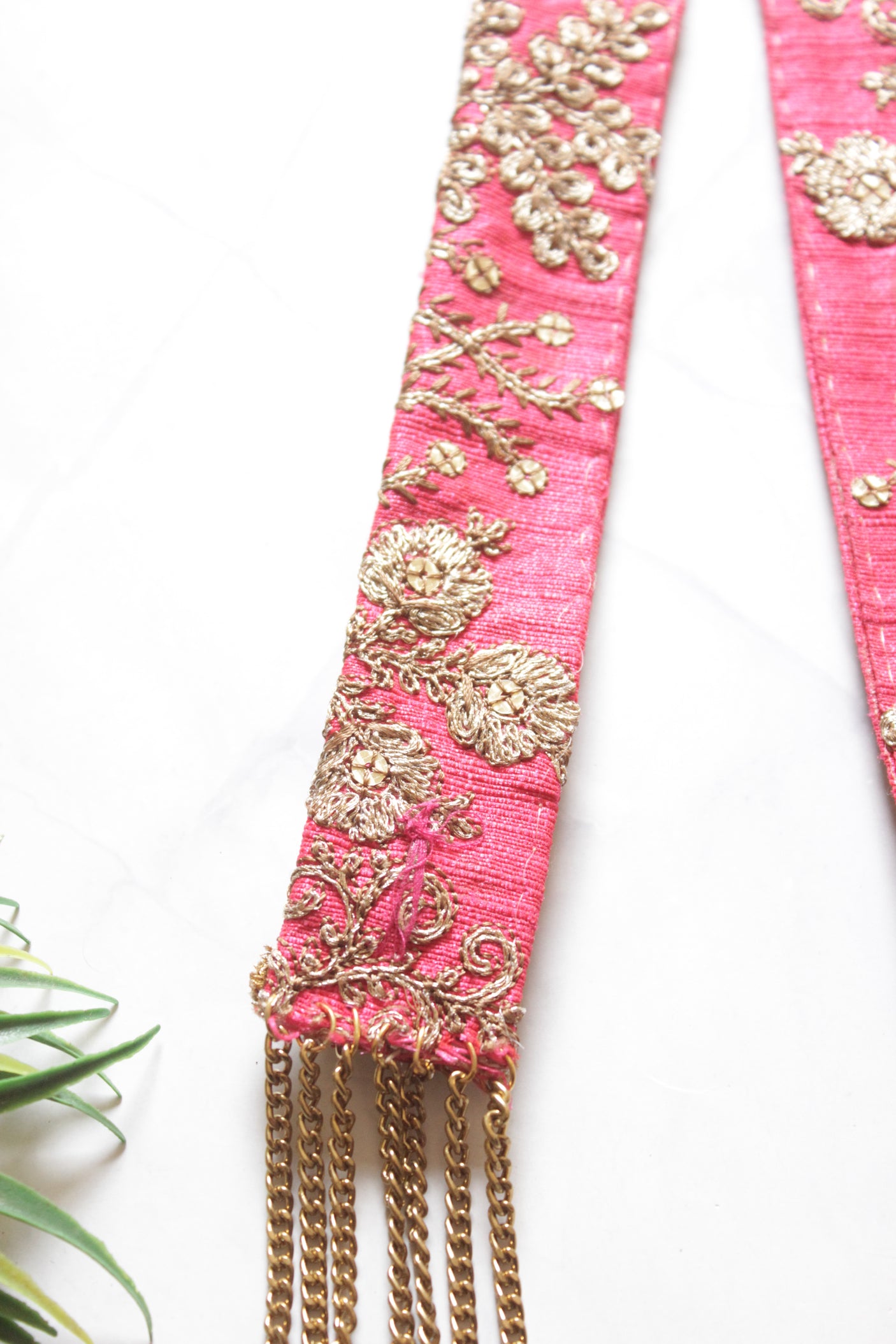 Fabric and Metal Chains Handmade Long Necklace Set