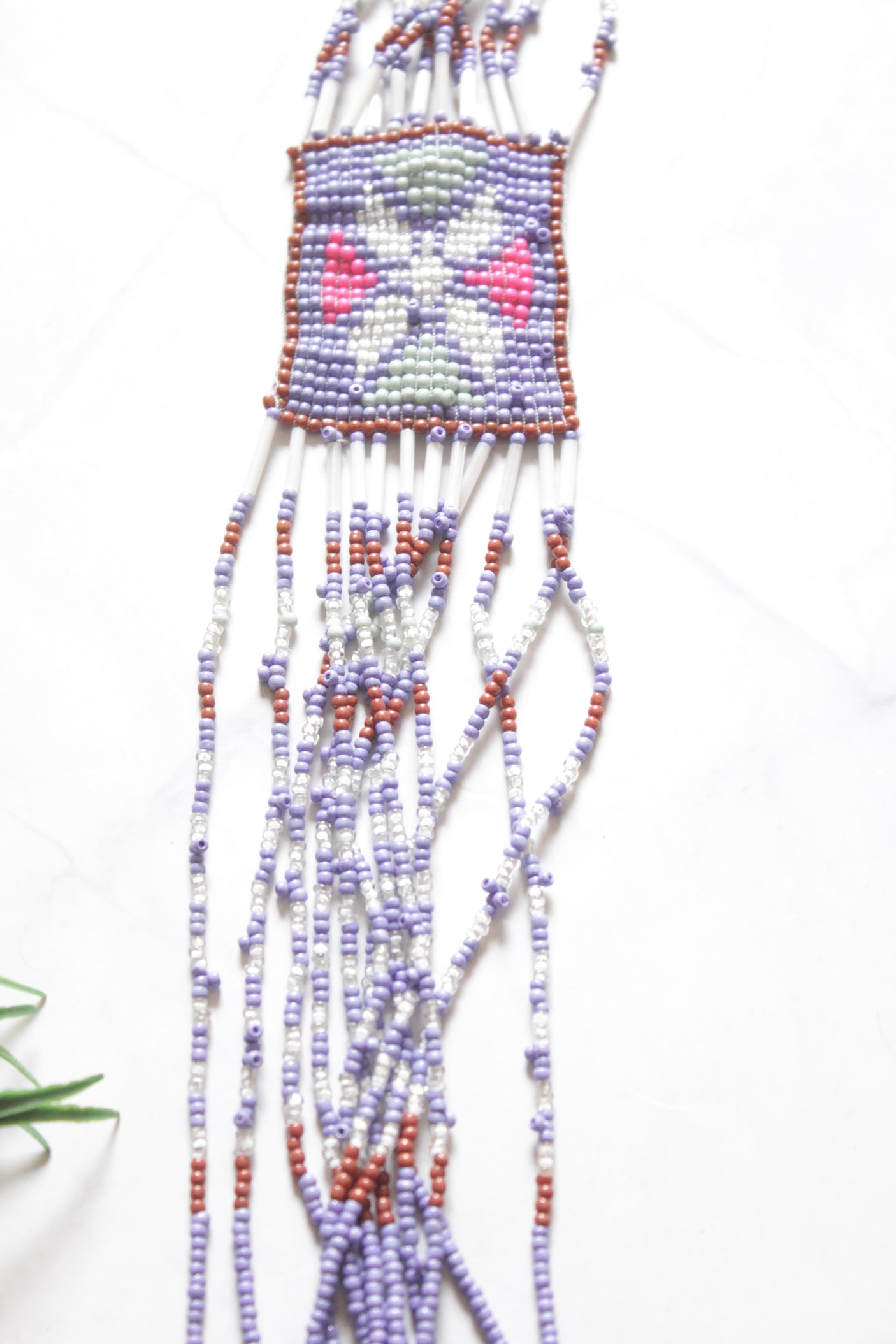 Purple Hand Beaded Long Necklace Set