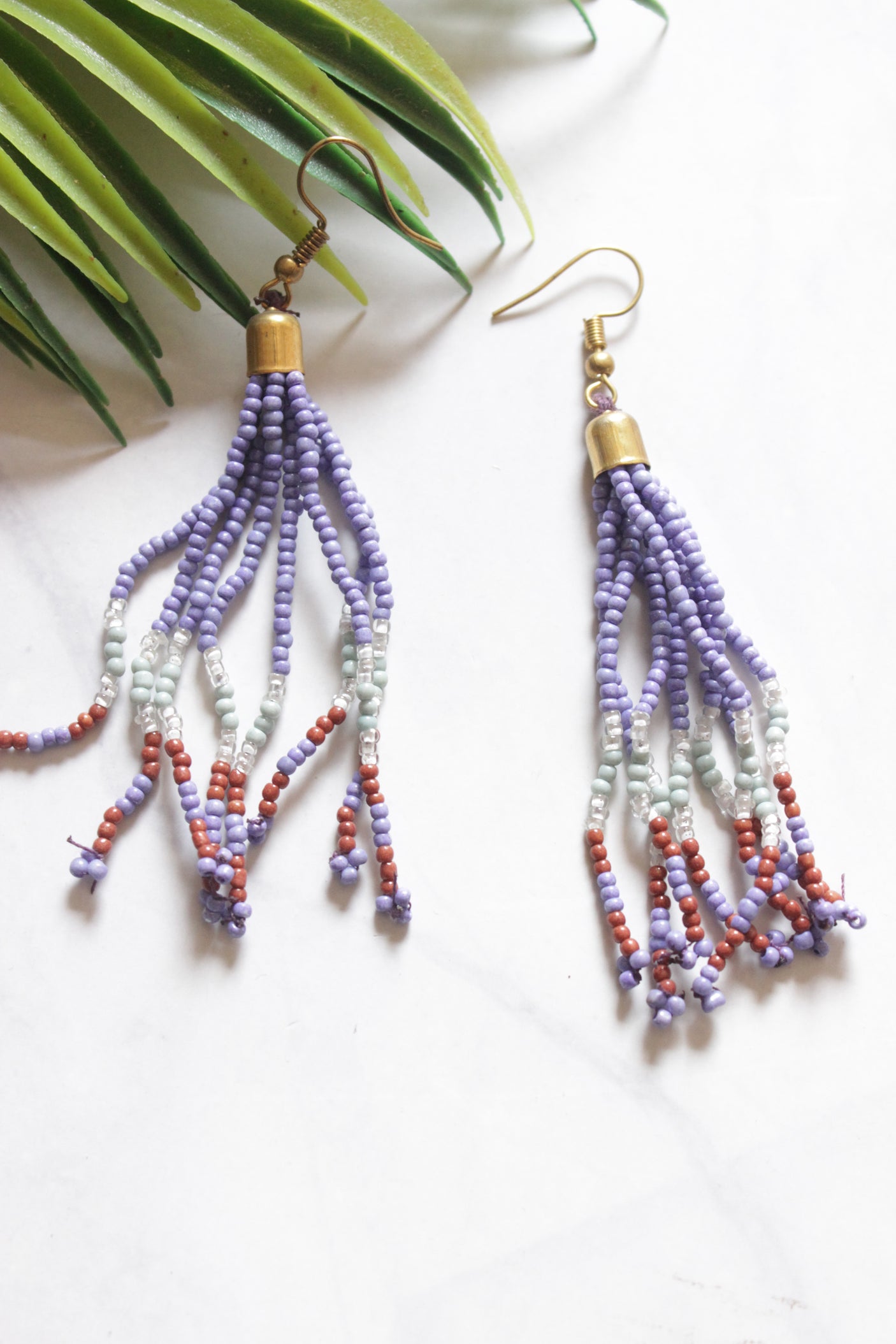 Purple Hand Beaded Long Necklace Set