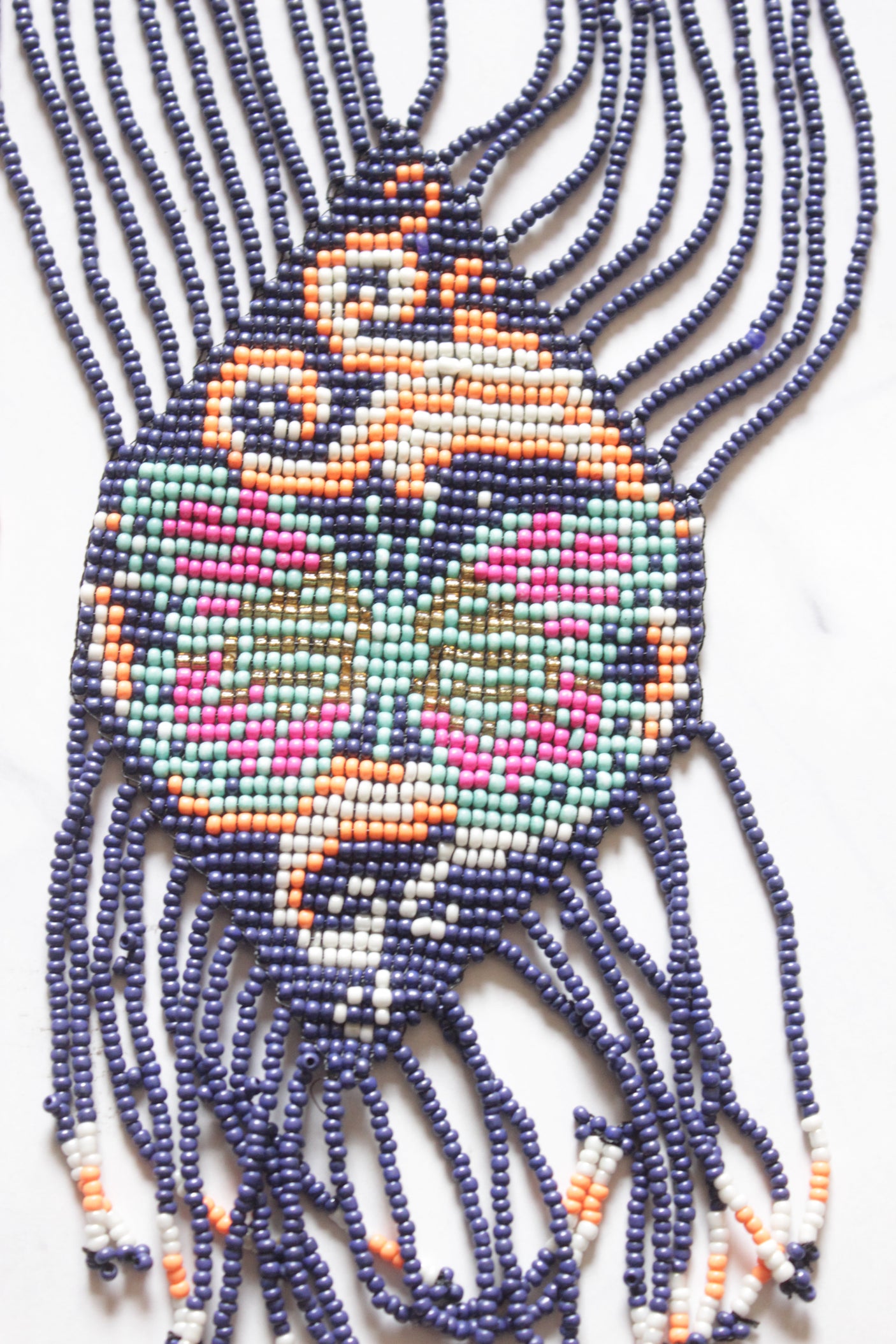 Royal Blue & Multi-Color Hand Beaded Long Necklace Set