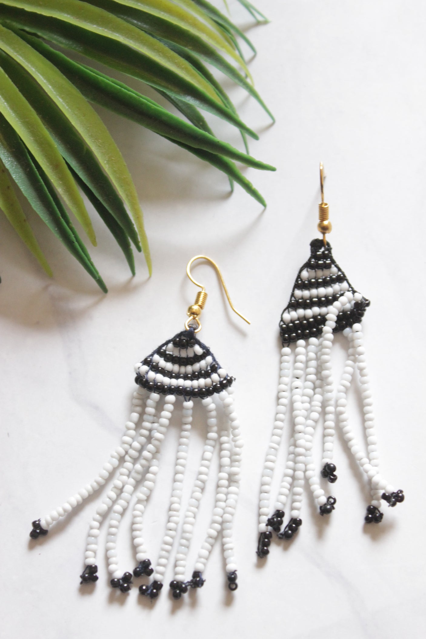 Monochrome Hand Beaded Long Necklace Set