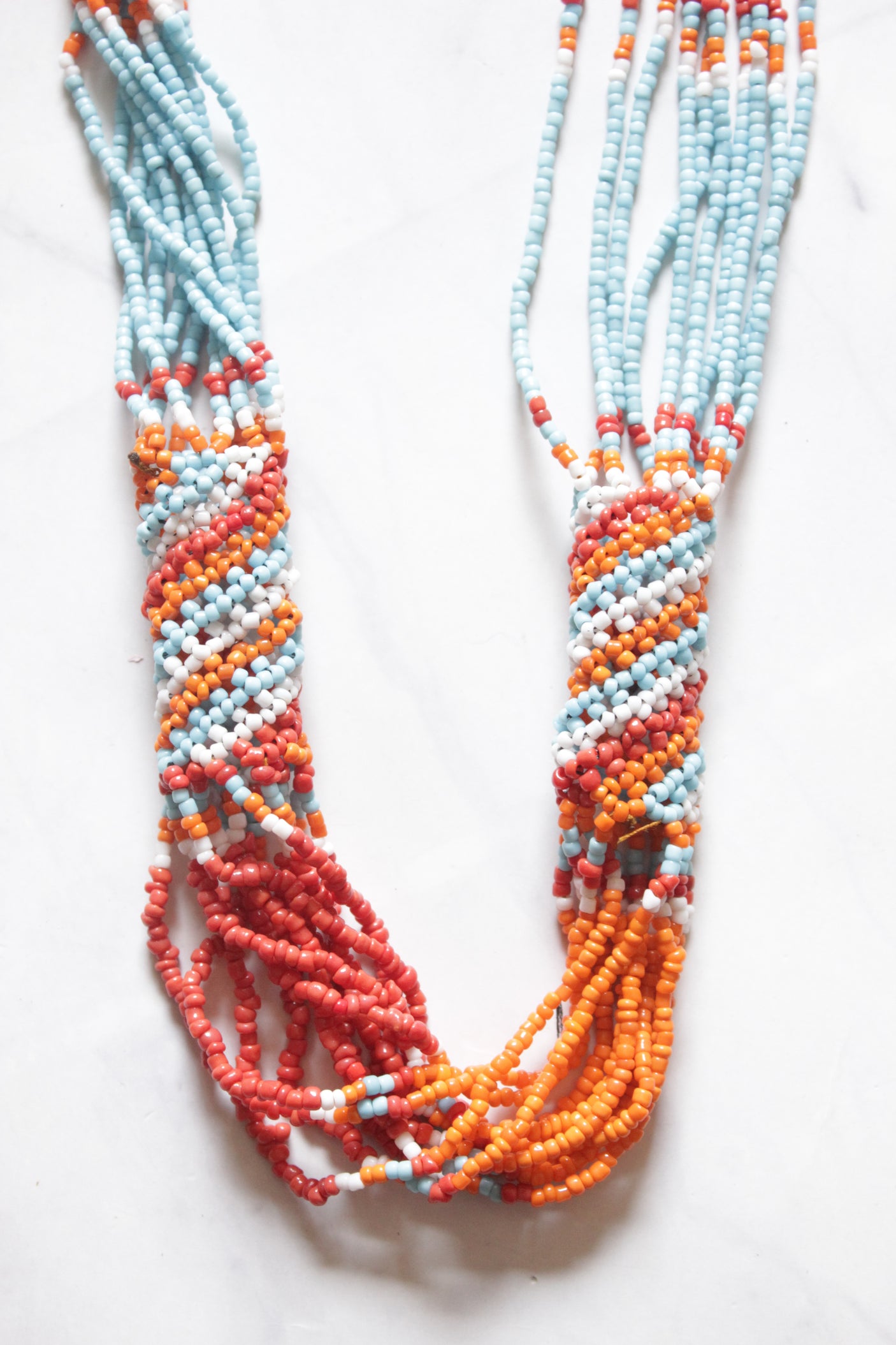 Orange and Blue Twisted Beads Necklace