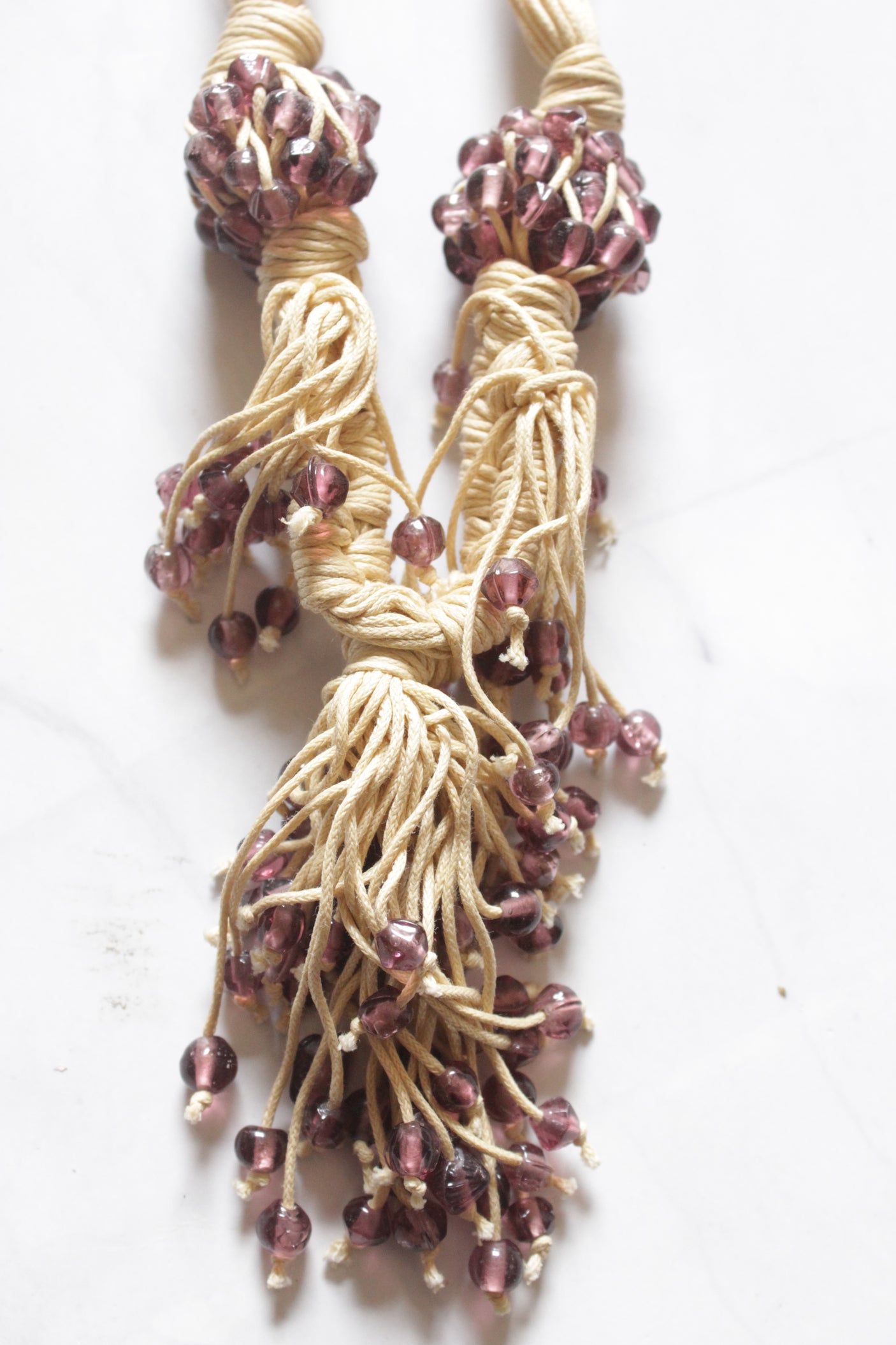 Hand Braided Fabric Strings and Glass Beads Boho Necklace