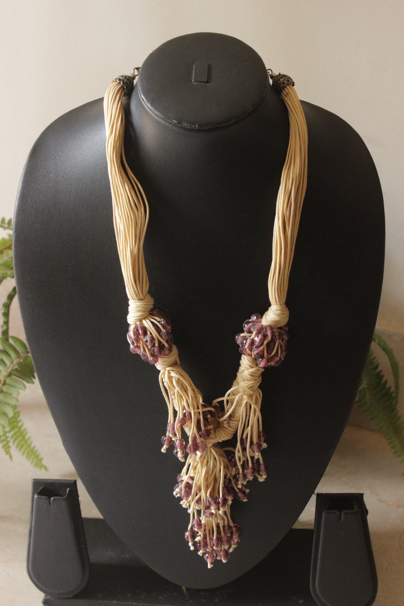 Hand Braided Fabric Strings and Glass Beads Boho Necklace