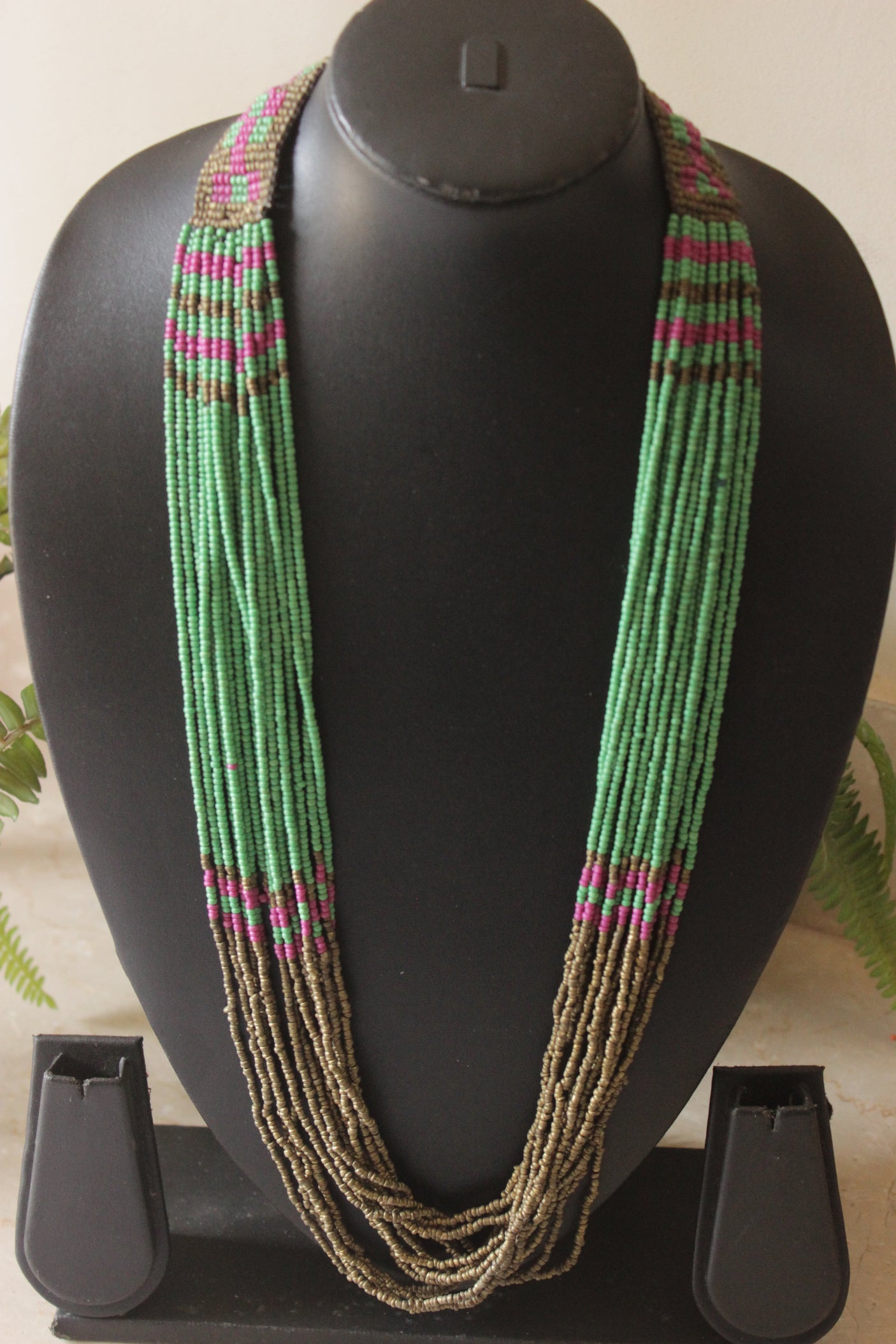 Multi-Layer Sea Green and Grey Beads Boho Necklace