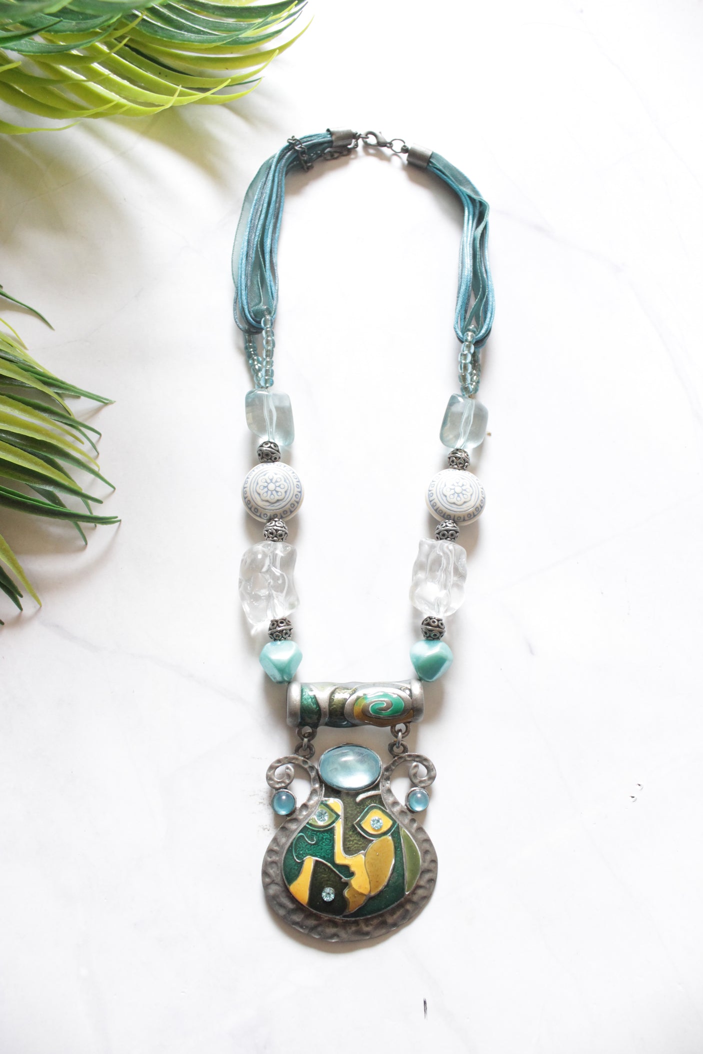 Hand Painted Pendant Boho Necklace