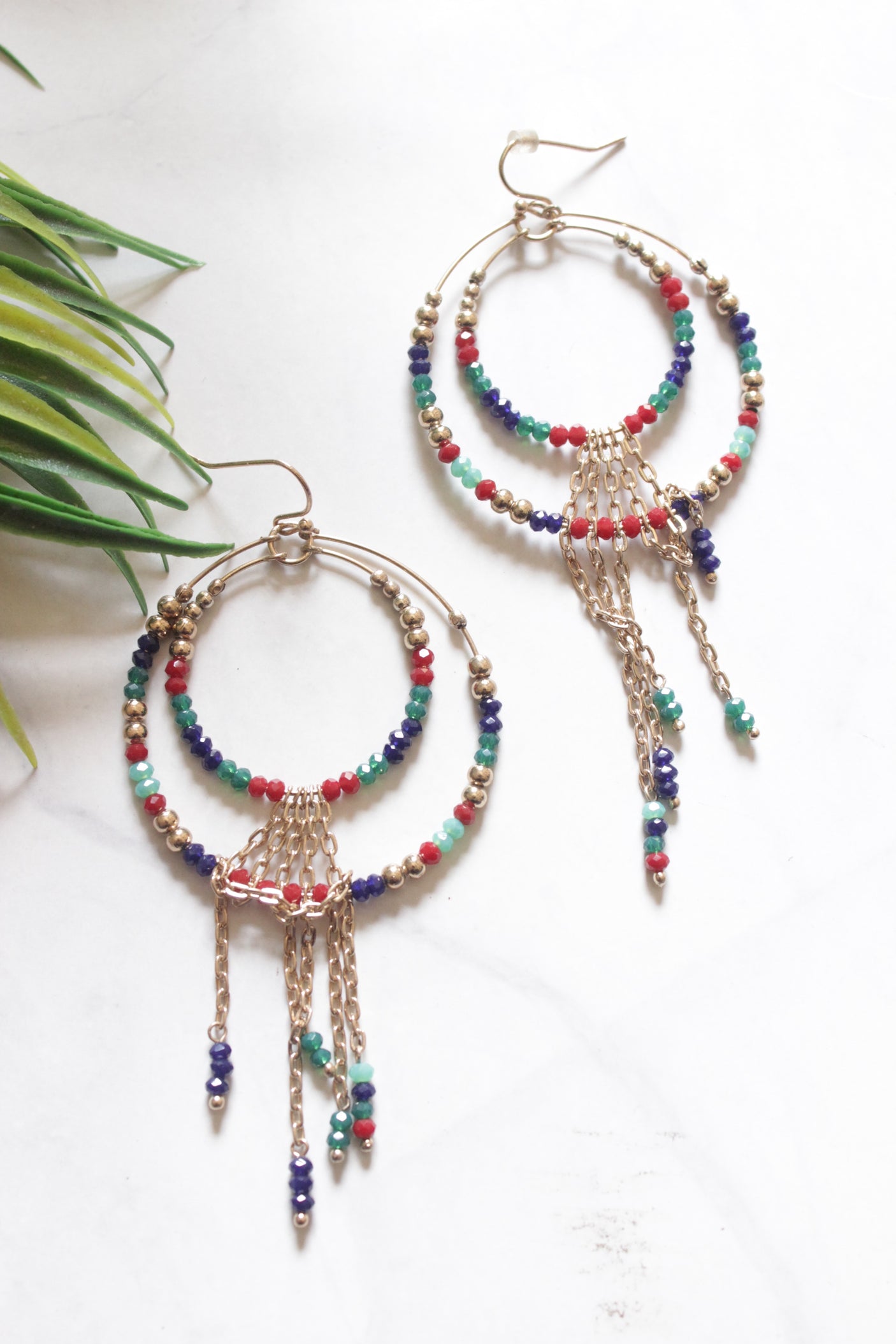 Elegant Beads Gold Toned Hoop Earrings