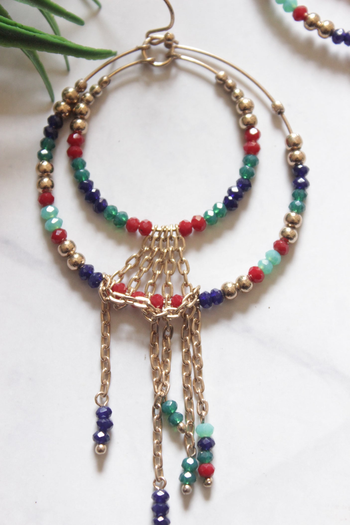 Elegant Beads Gold Toned Hoop Earrings