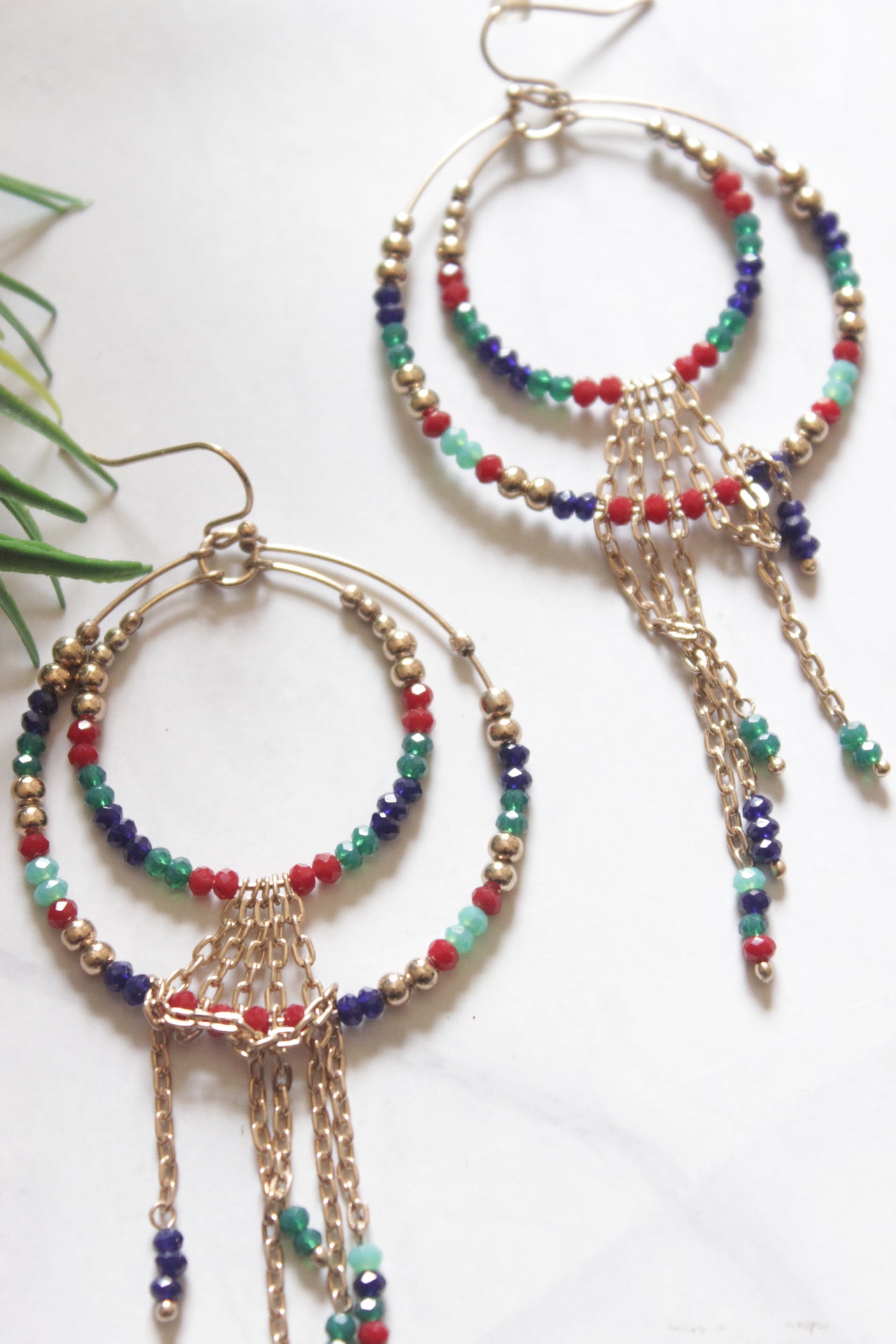 Elegant Beads Gold Toned Hoop Earrings