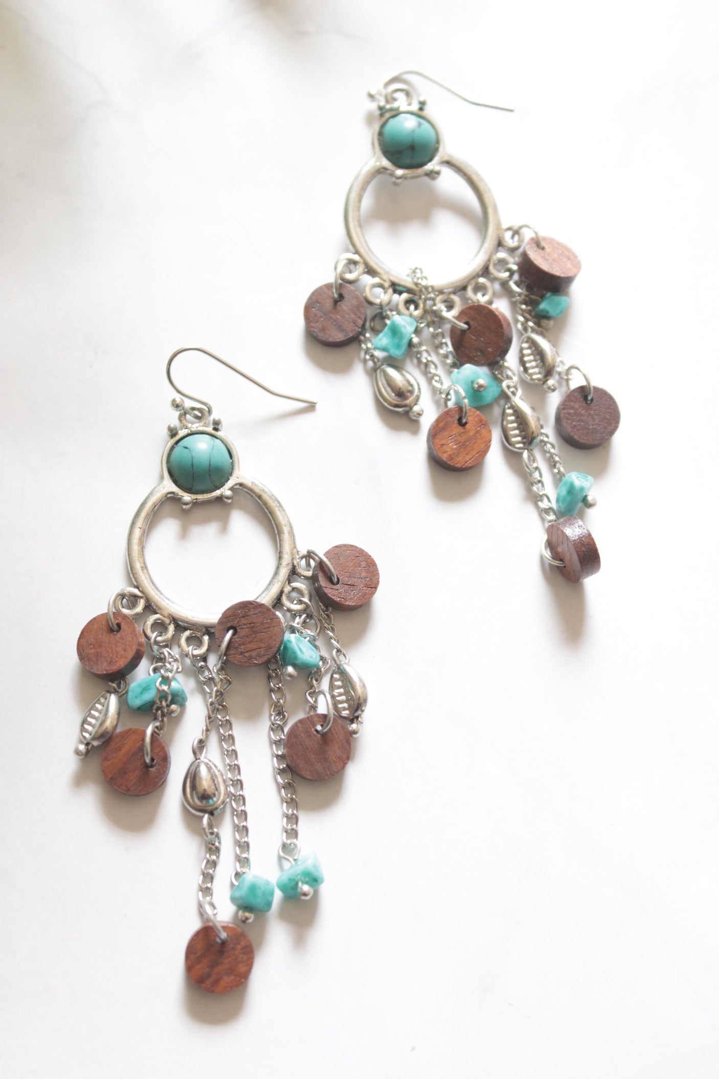 Wooden and Stone Charms Dangler Earrings