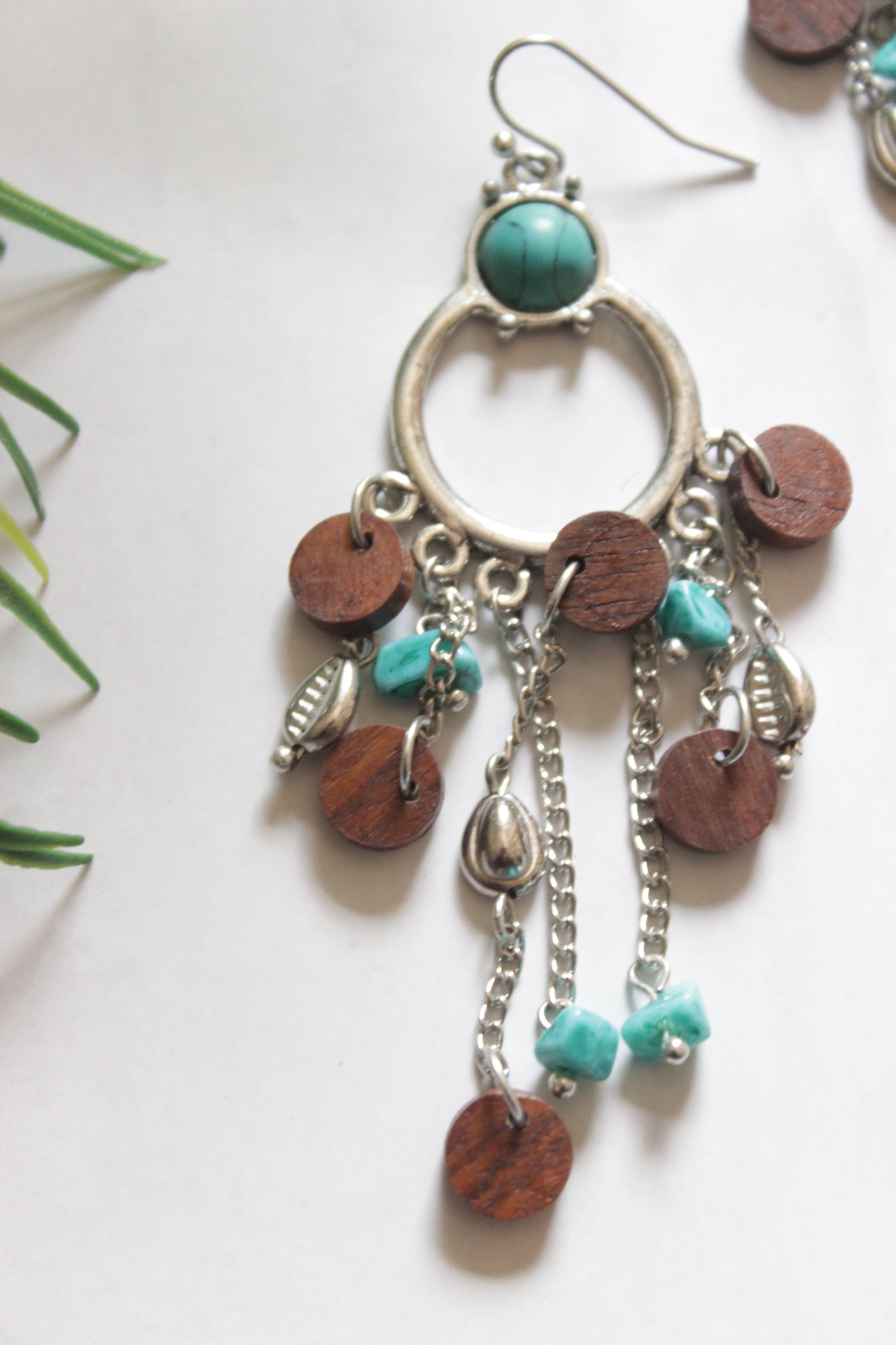 Wooden and Stone Charms Dangler Earrings