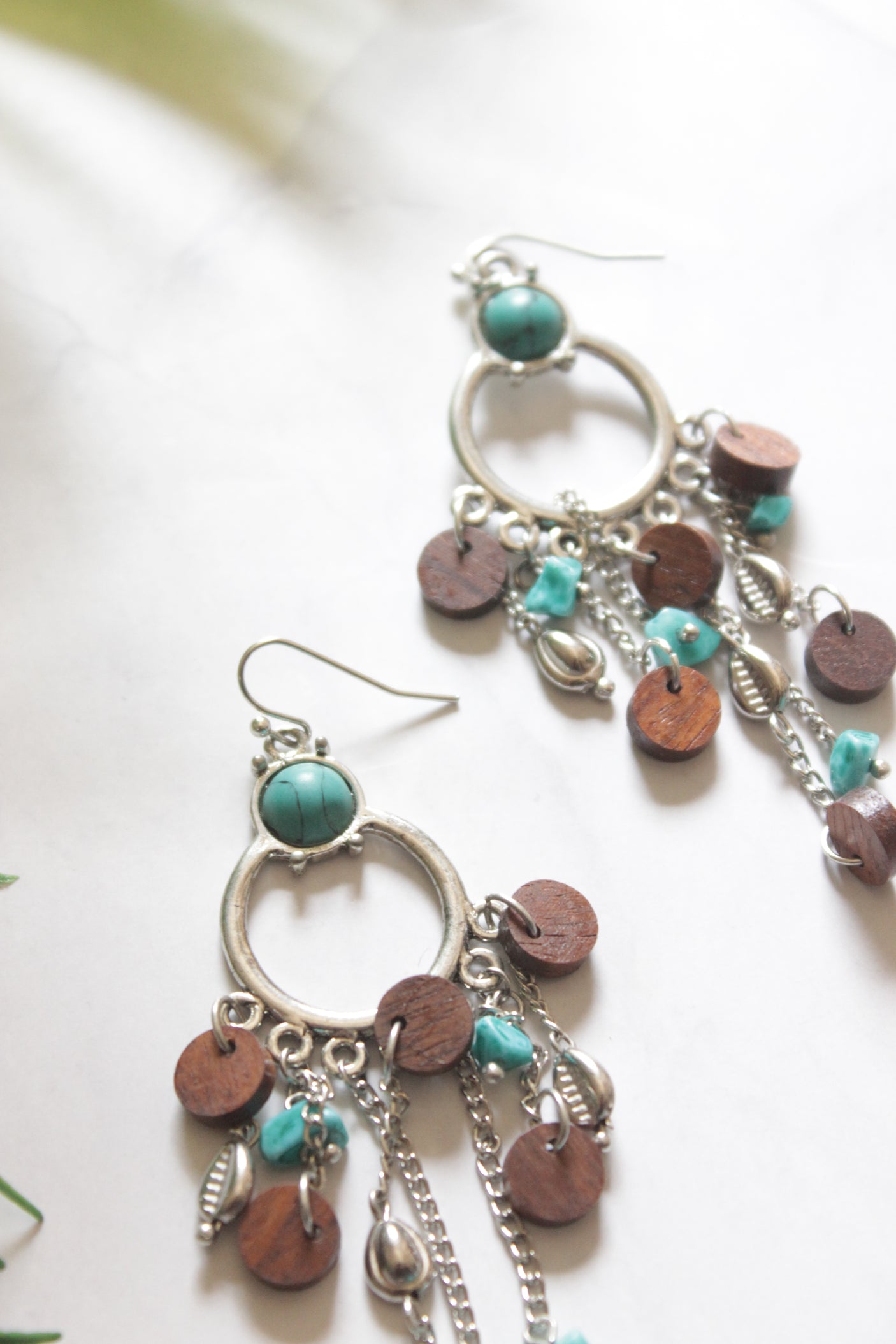 Wooden and Stone Charms Dangler Earrings