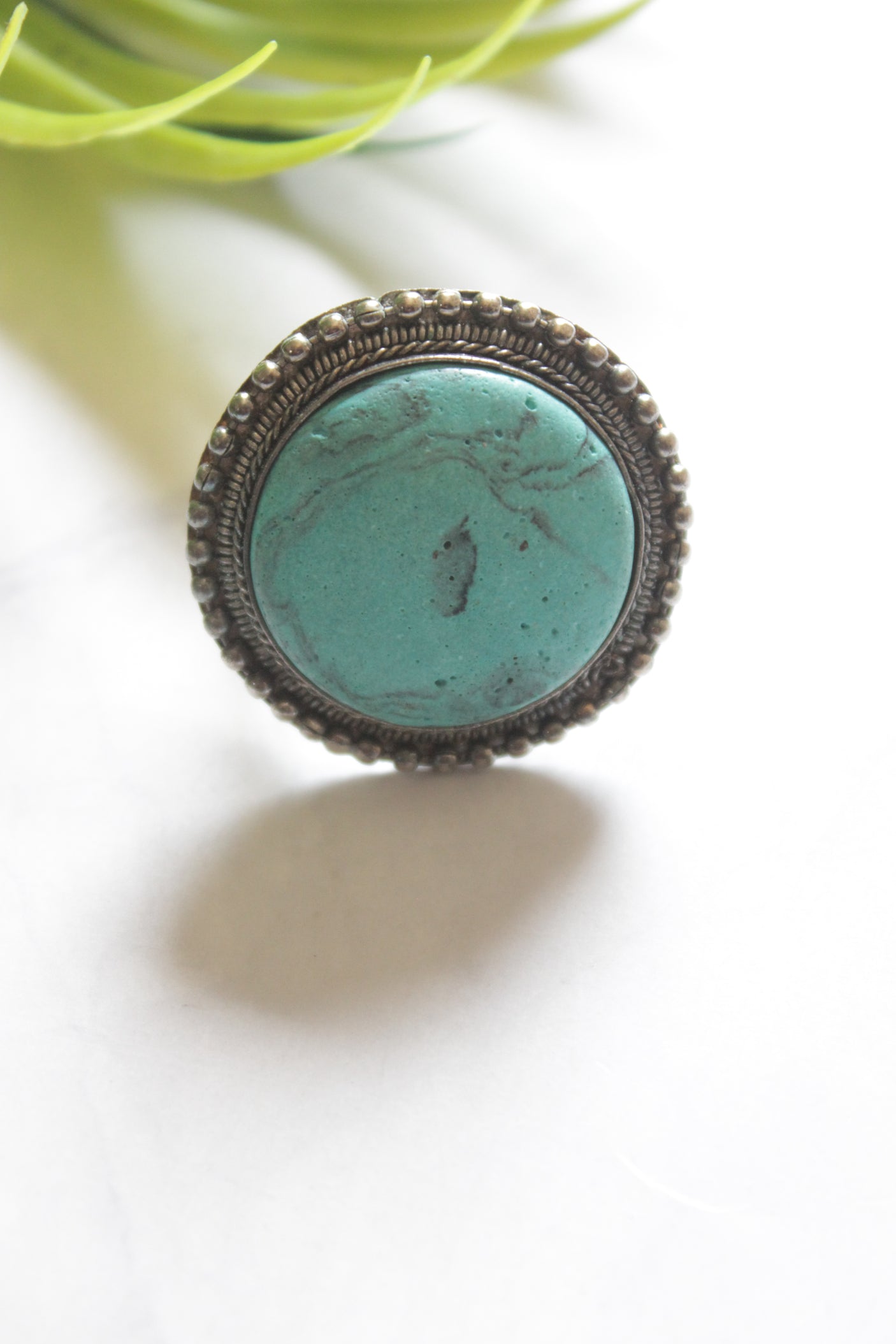 Turquoise Center Stone Adjustable Size Oxidised Finish Statement Ring