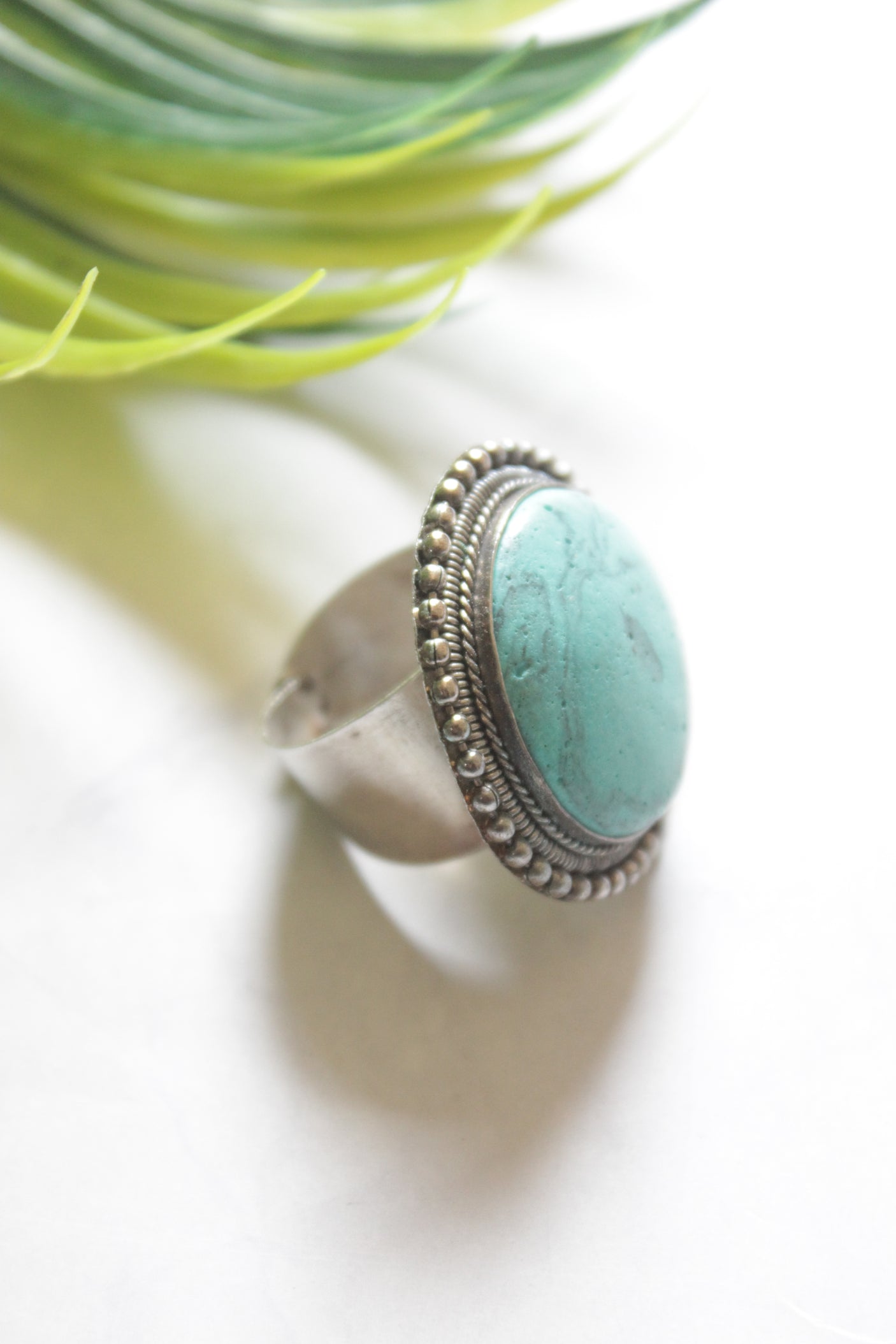 Turquoise Center Stone Adjustable Size Oxidised Finish Statement Ring