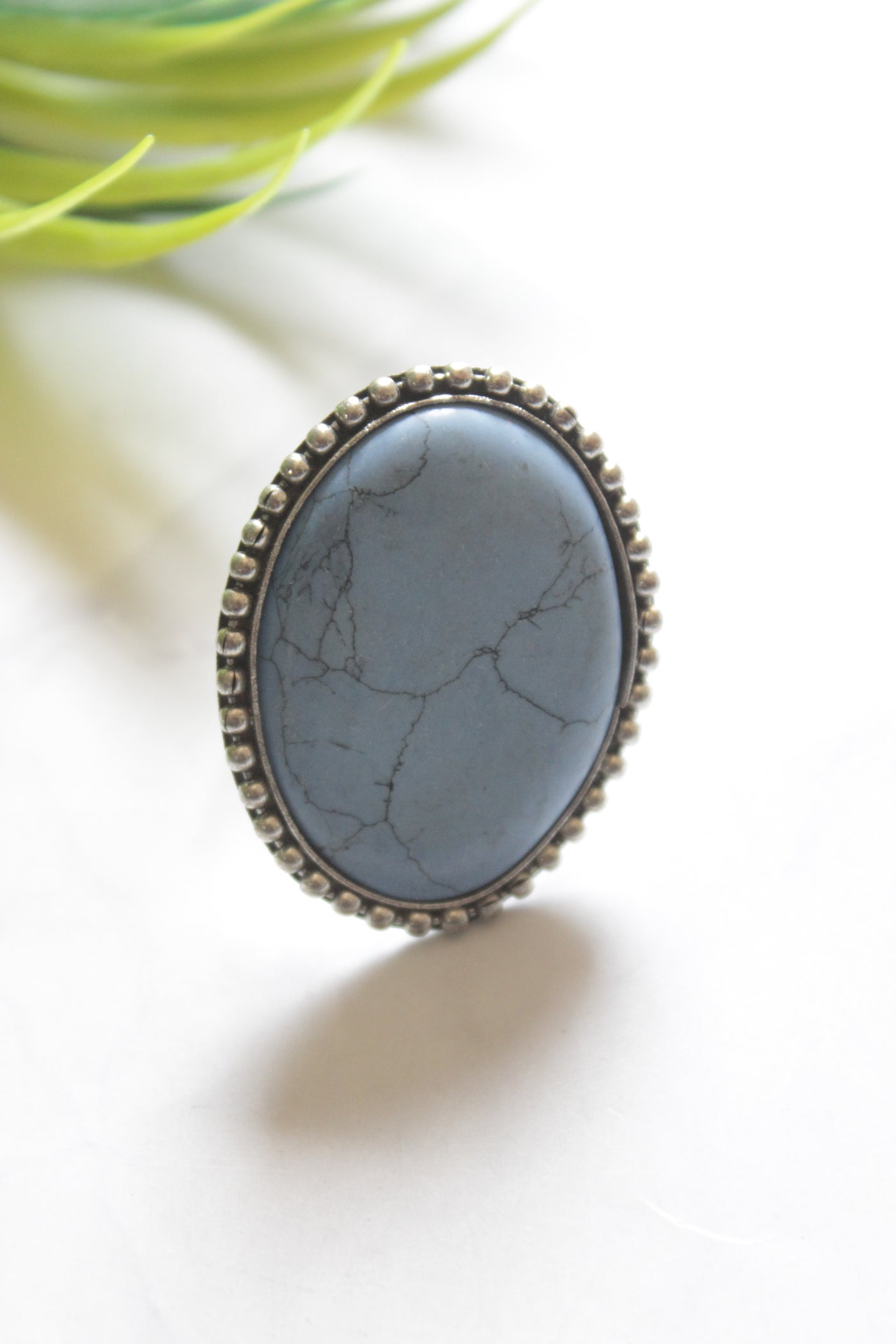 Blue Center Stone Adjustable Size Oxidised Finish Statement Ring
