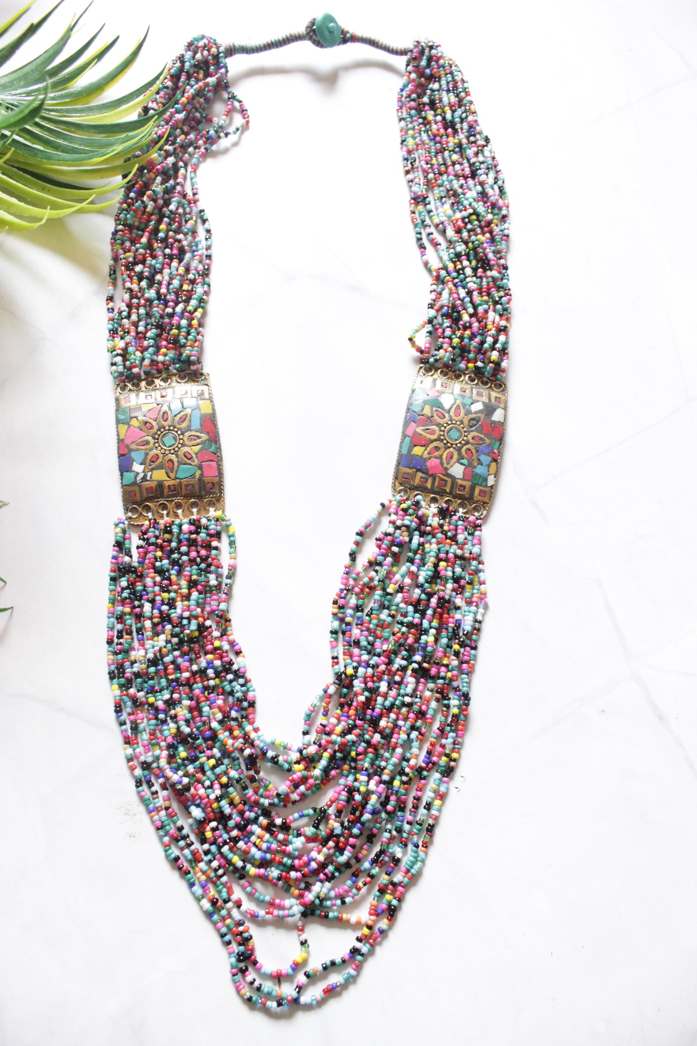 Multi-Color Seed Beads Tibetan Motifs Necklace