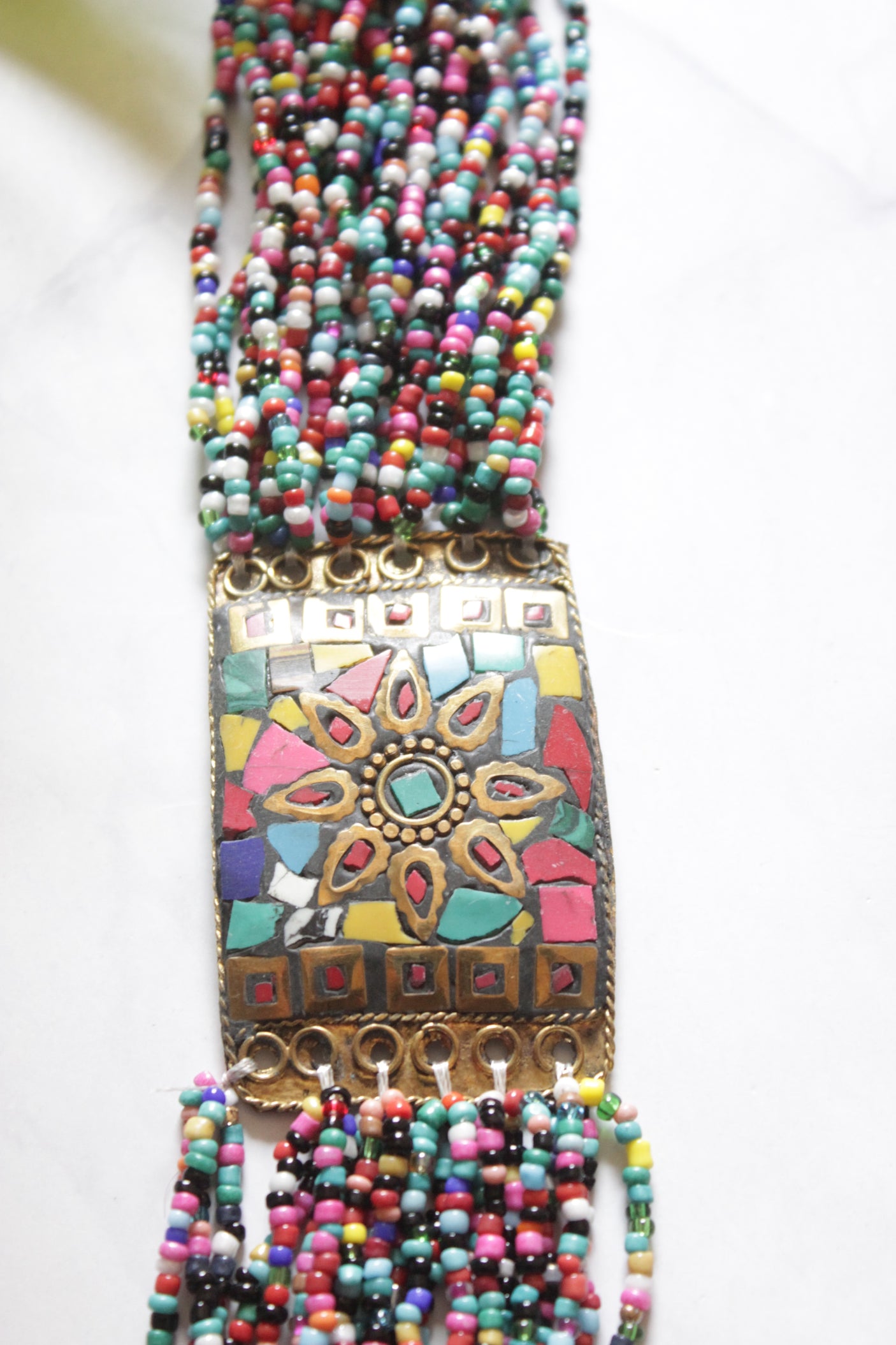 Multi-Color Seed Beads Tibetan Motifs Necklace