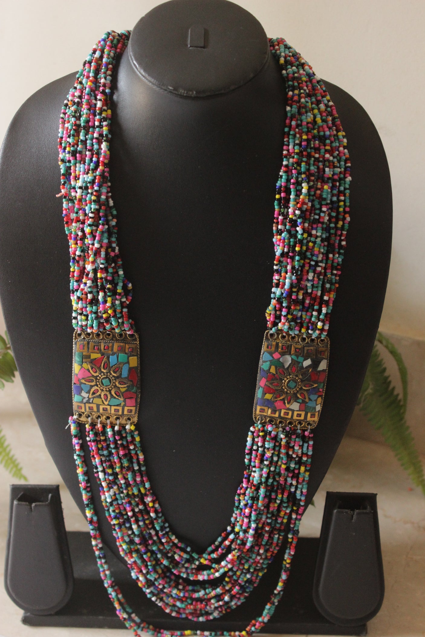 Multi-Color Seed Beads Tibetan Motifs Necklace
