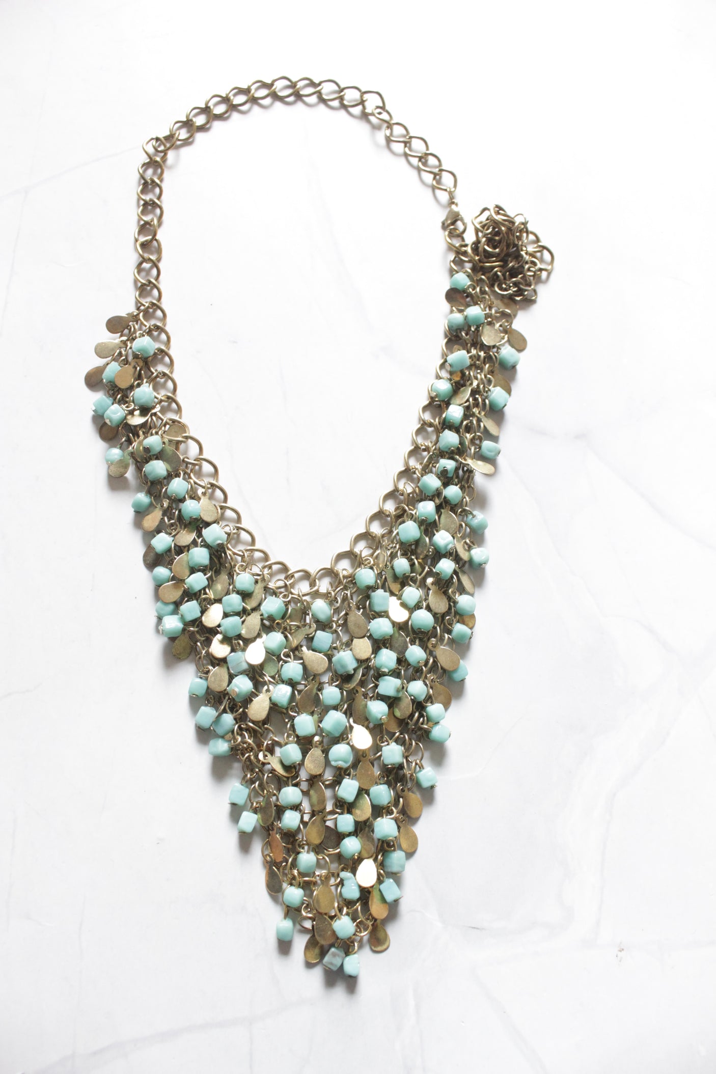 Blue Beads and Metal Charms Boho Necklace