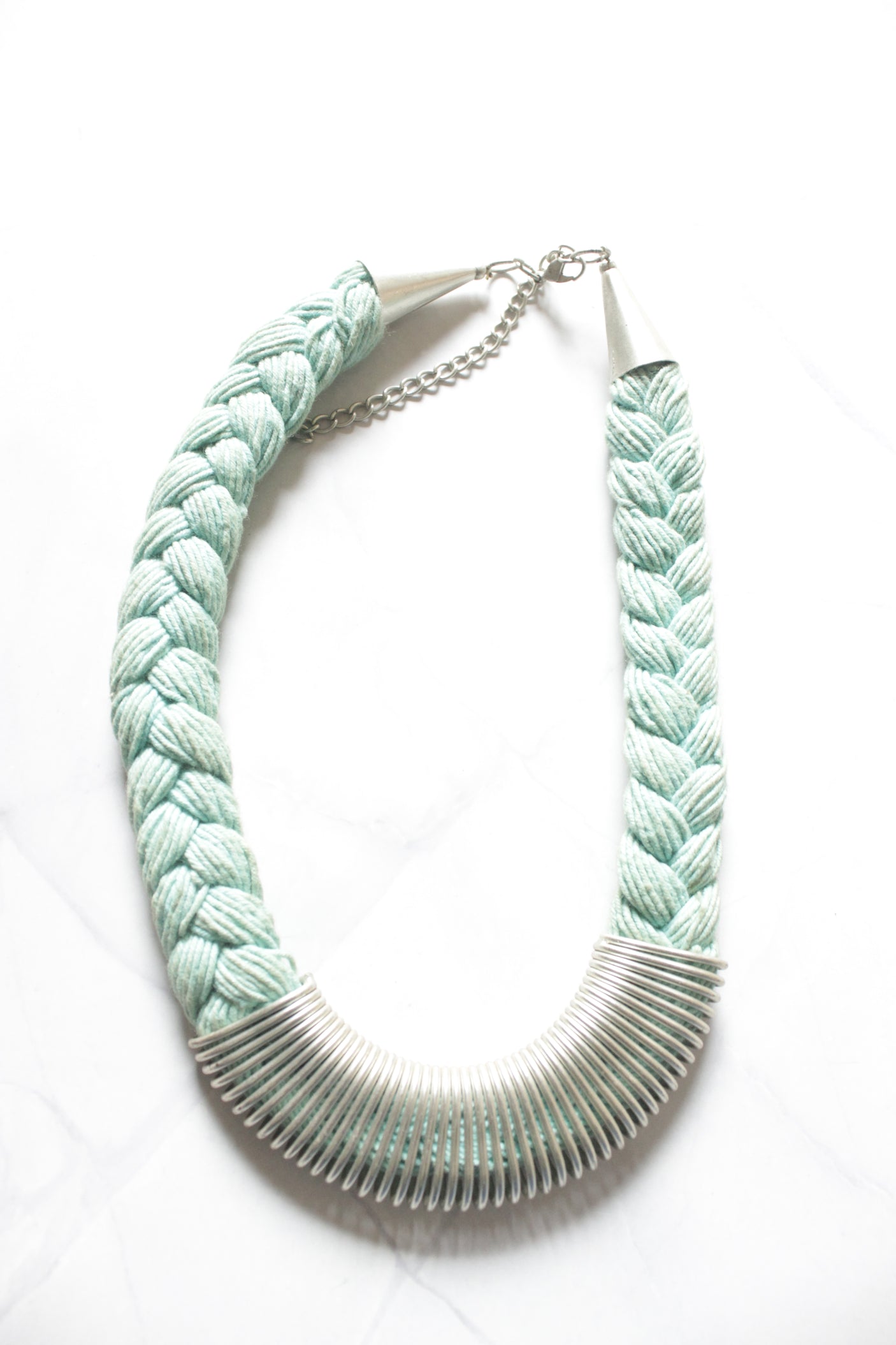 Blue Braided Fabric Threads and Metal Boho Necklace