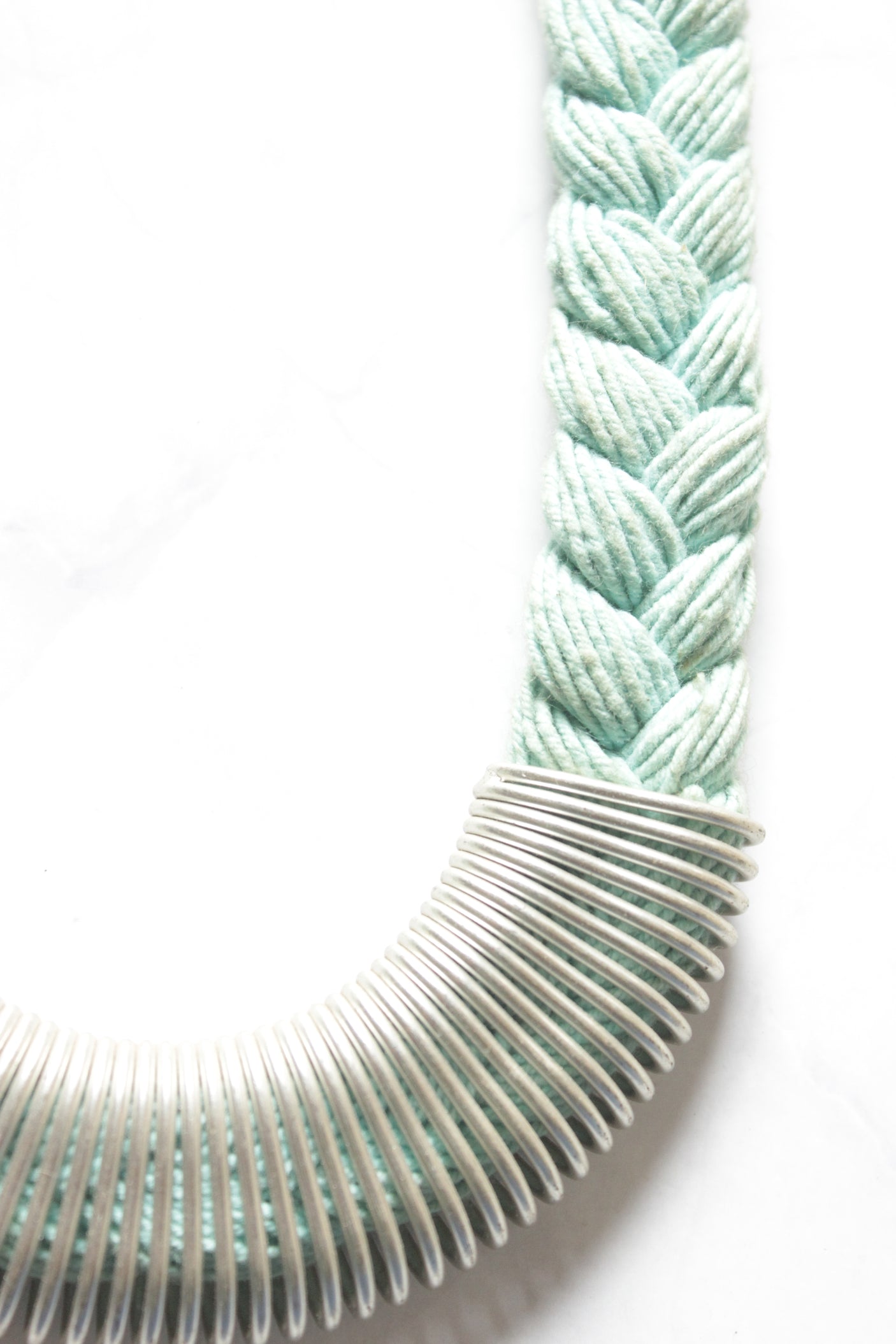 Blue Braided Fabric Threads and Metal Boho Necklace