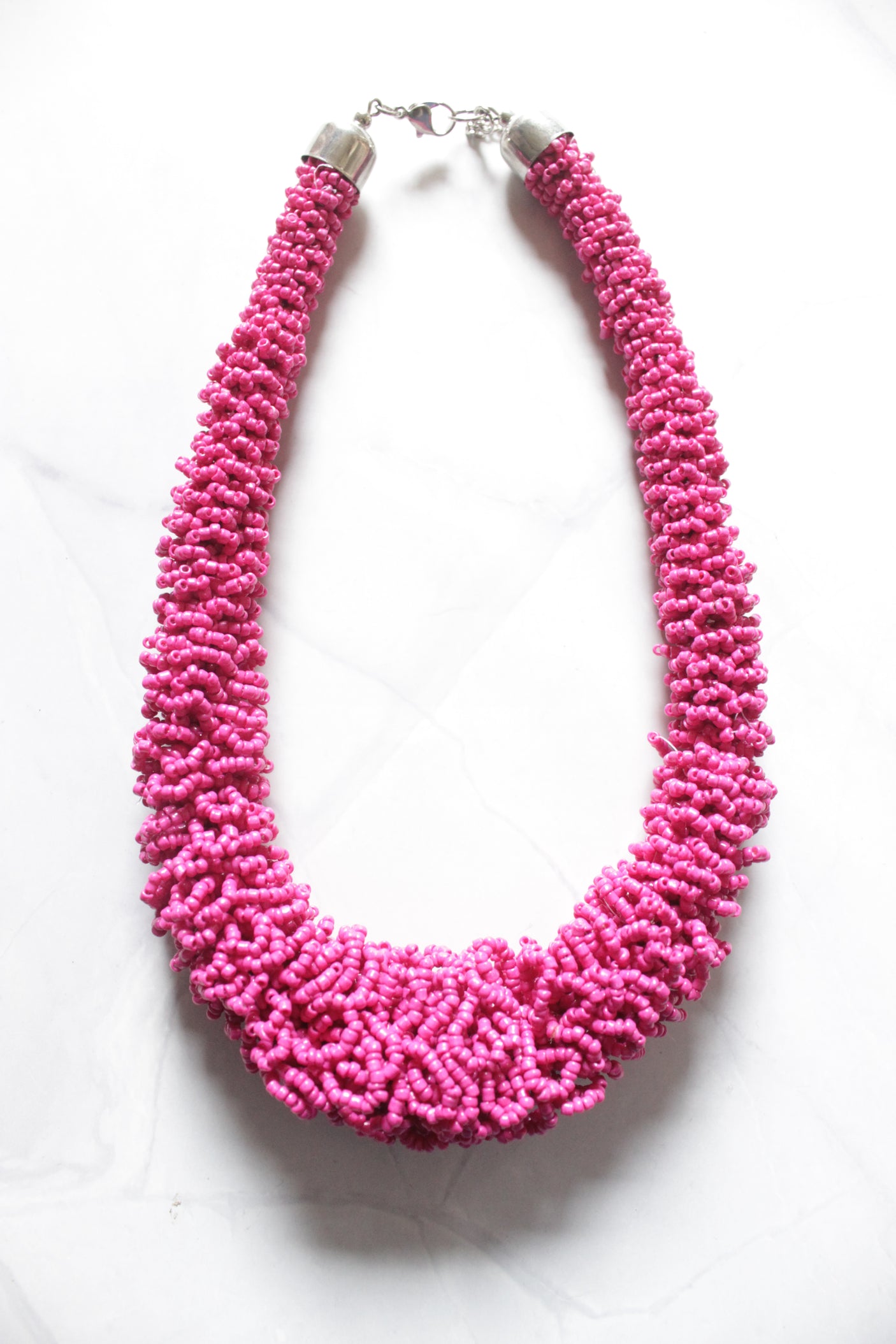 Fuchsia Beads Handmade Beaded Necklace