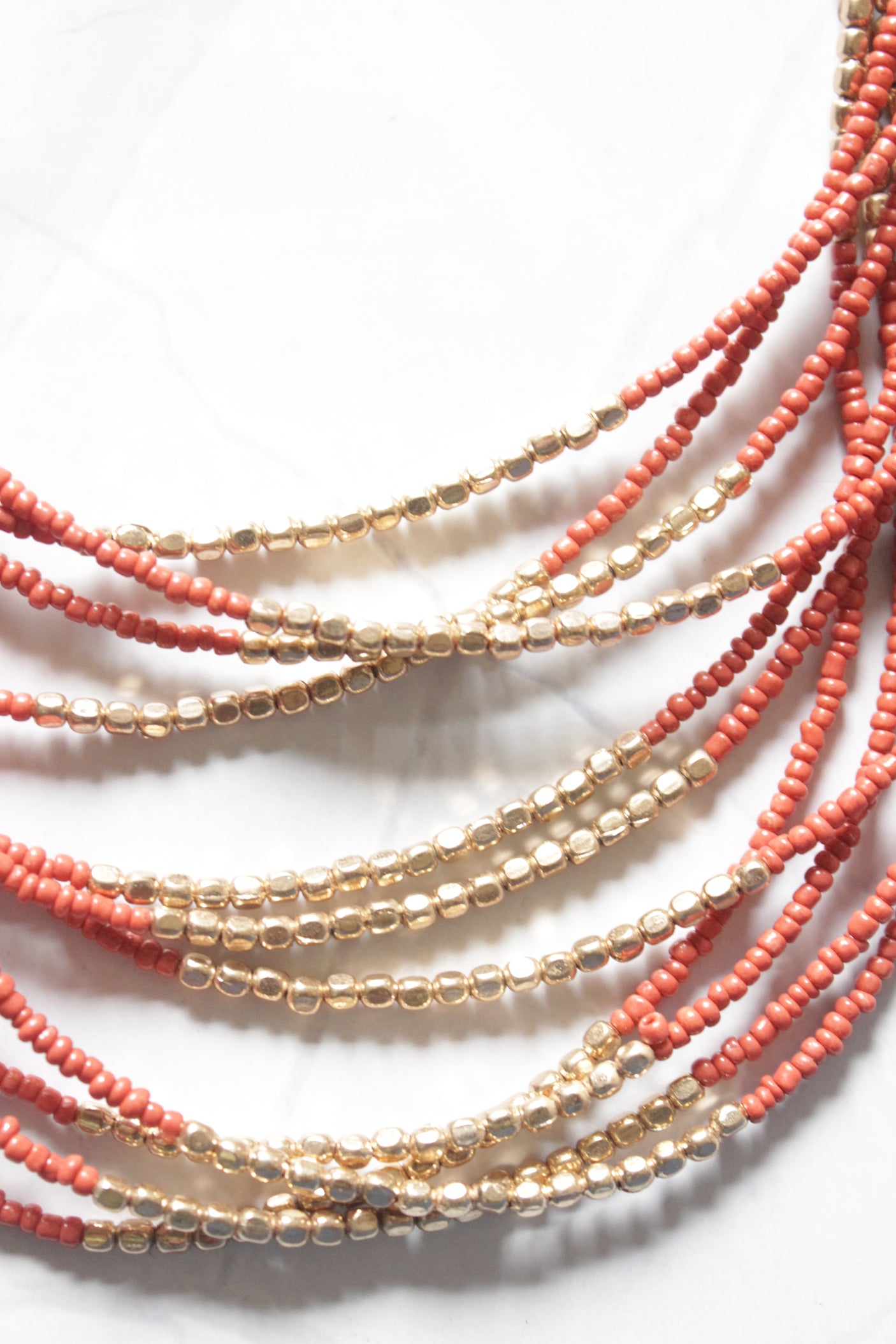Orange and Gold Beads Multi-Layer Boho Necklace