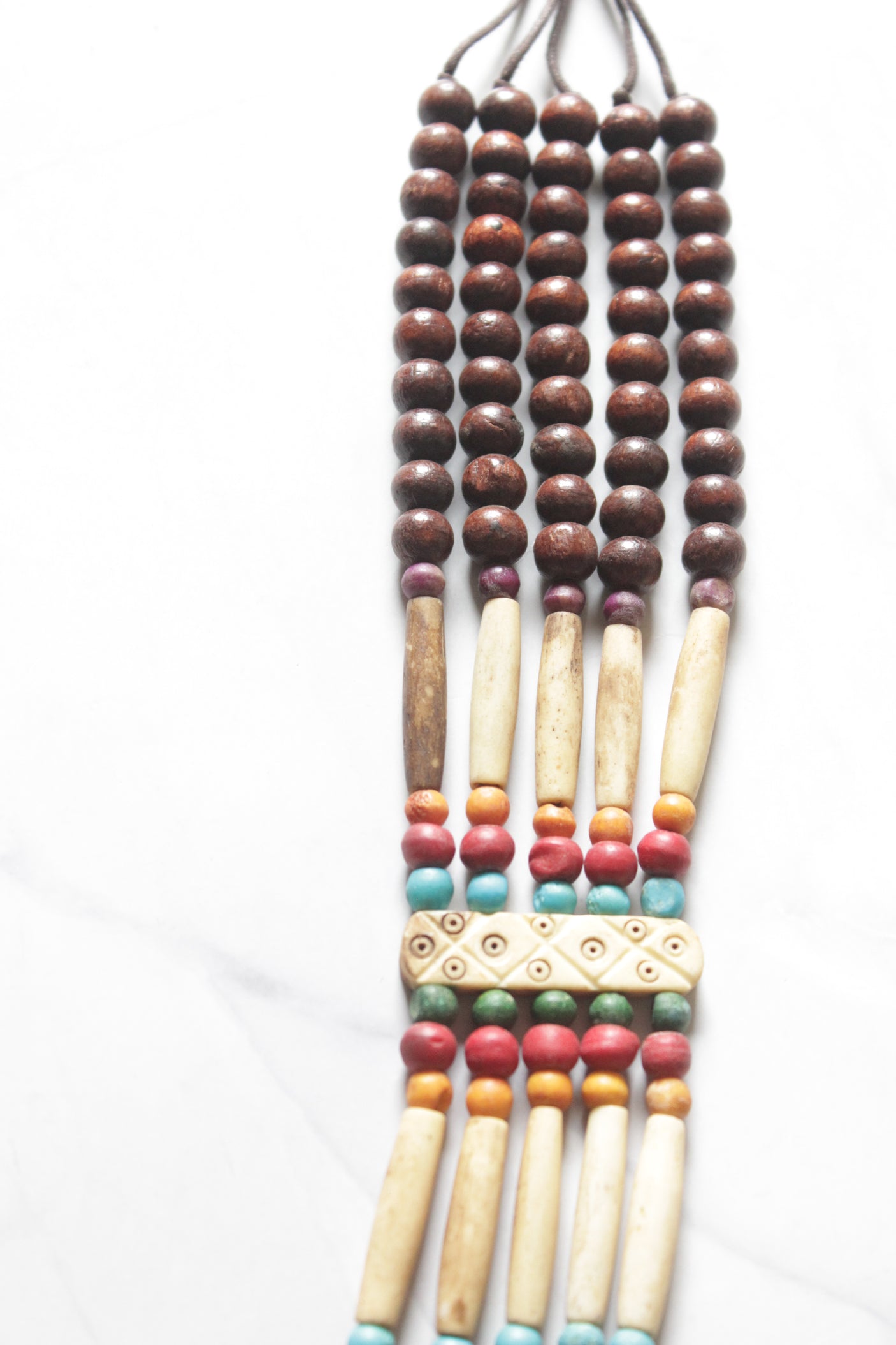 Off-White and Brown Wooden Beads Multi-Layer Boho Necklace