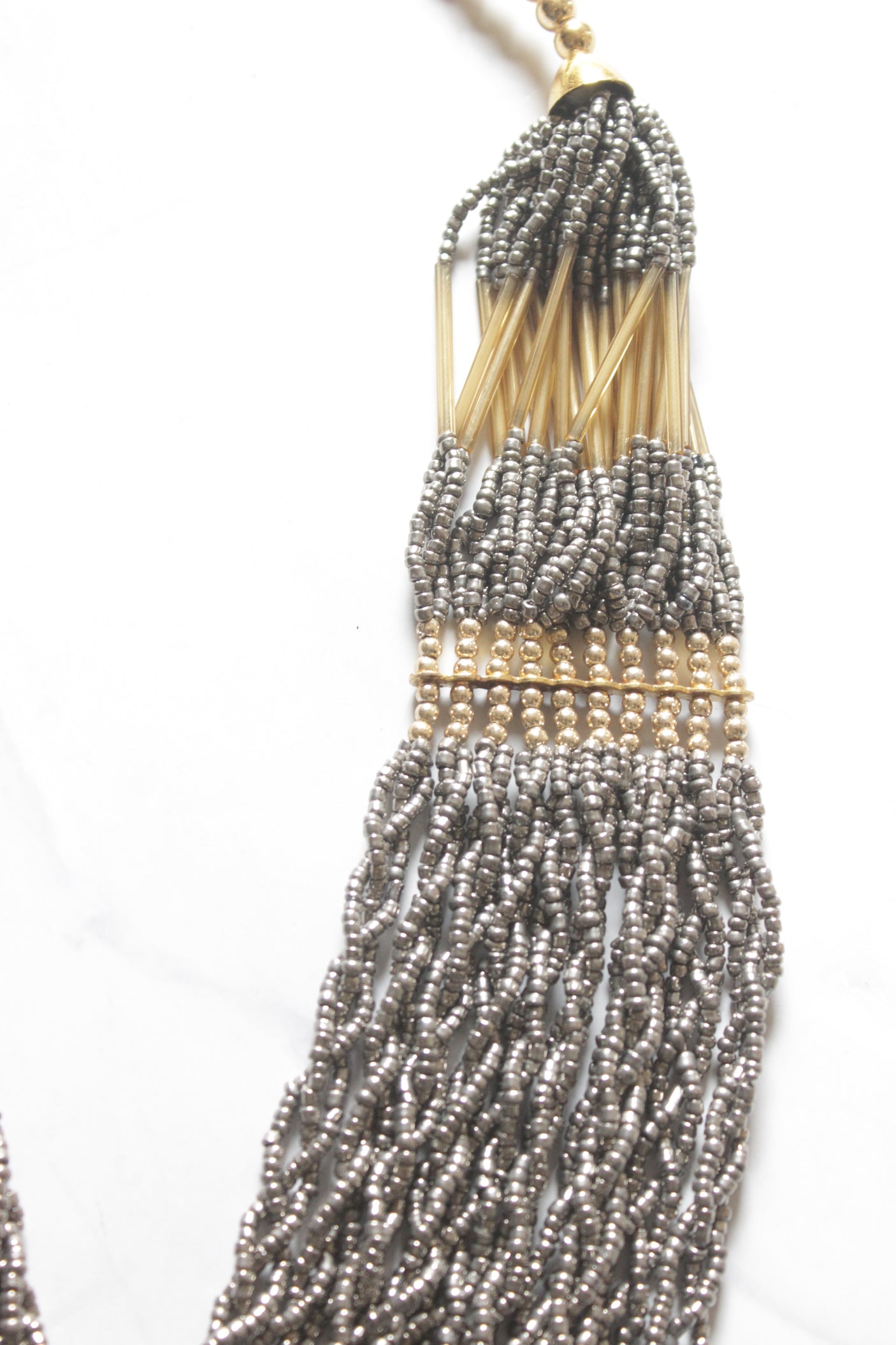 Grey and Gold Beads Multi-Layer Boho Necklace Set