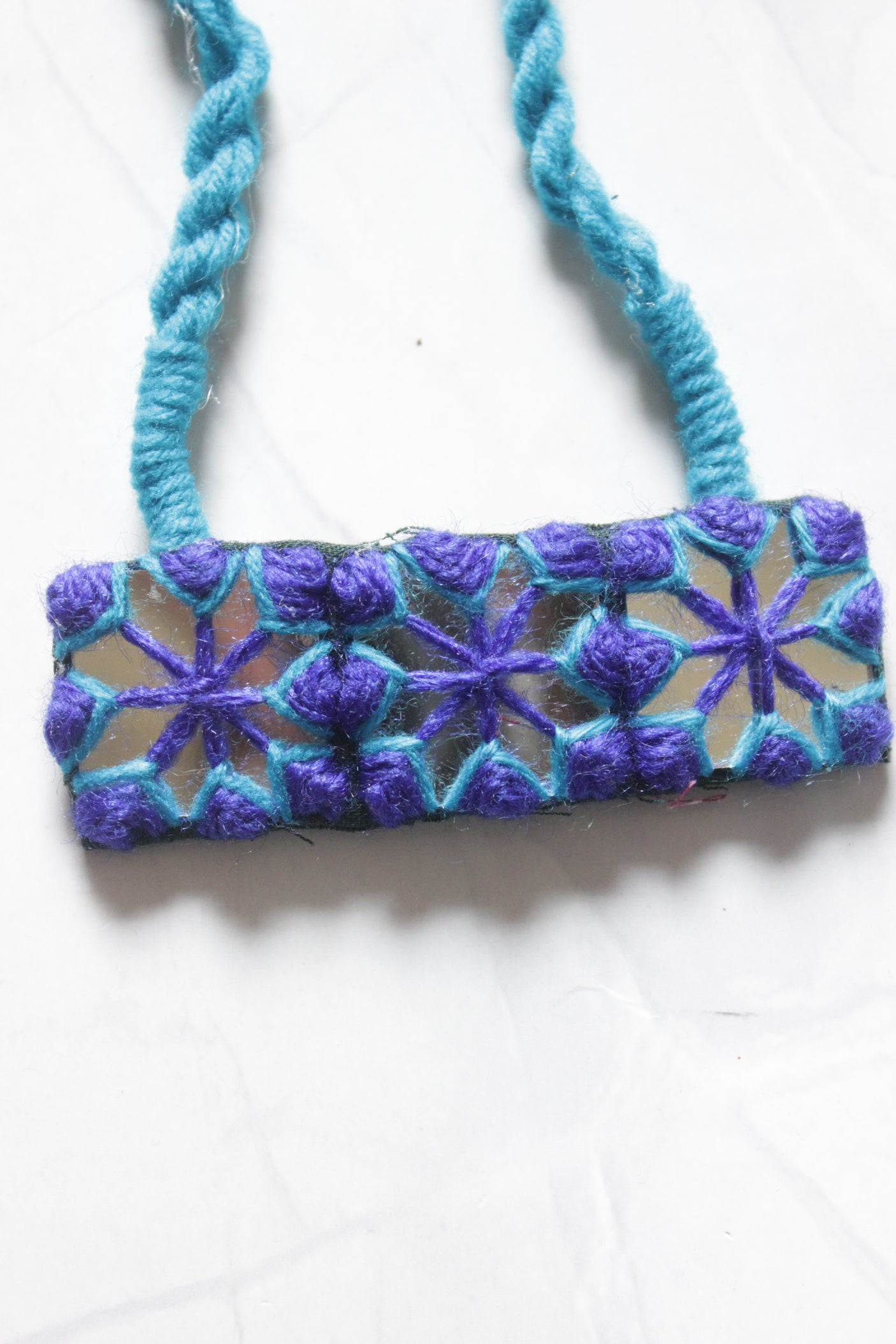 Shades of Blue Fabric and Mirror Adjustable Length Necklace