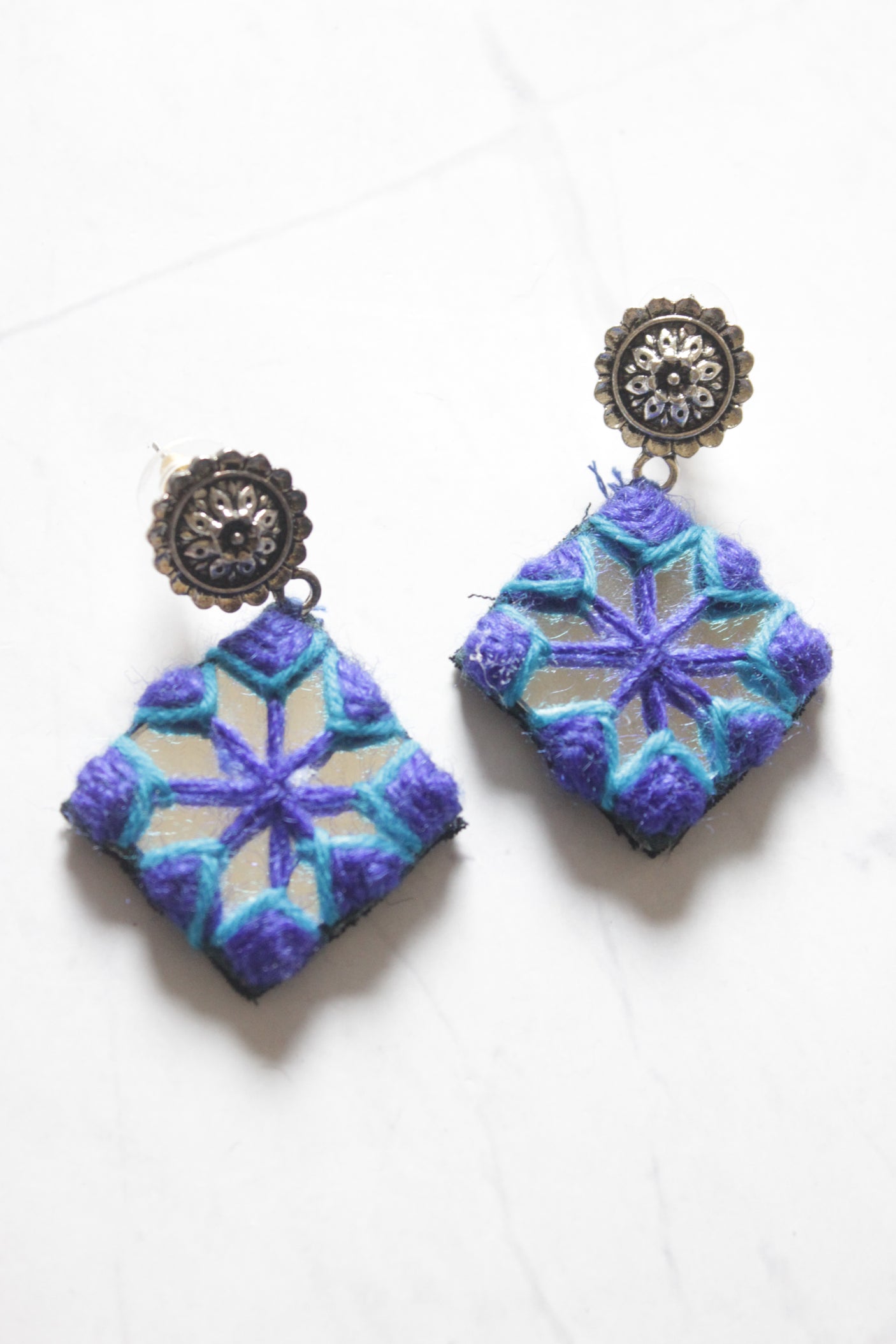 Shades of Blue Fabric and Mirror Adjustable Length Necklace