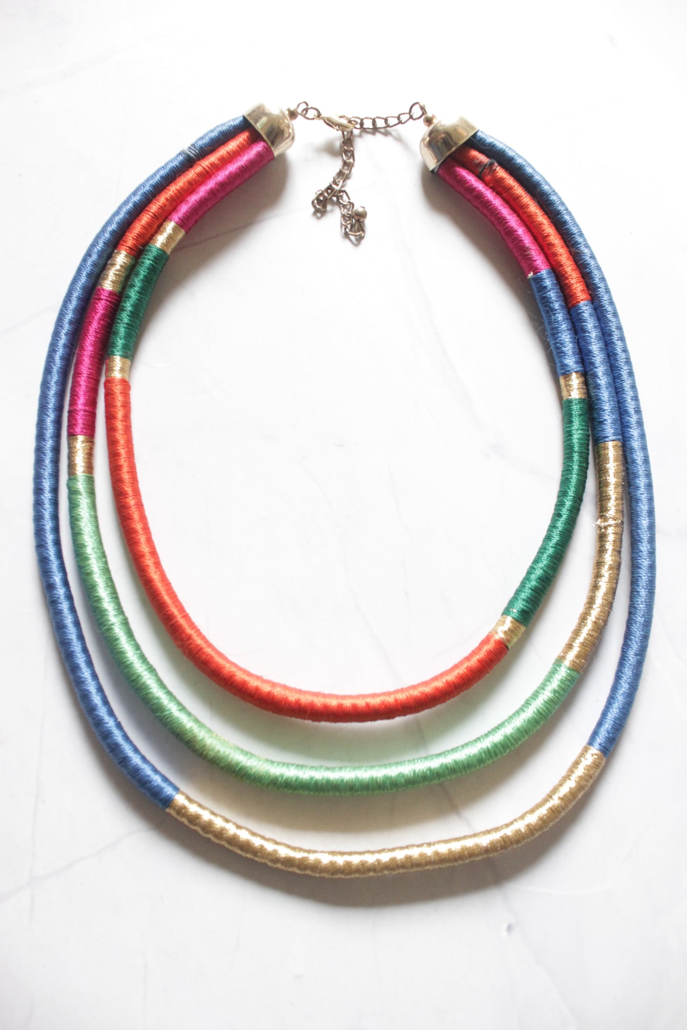 Multi-Color Fabric Threads 3 Layer Boho Necklace