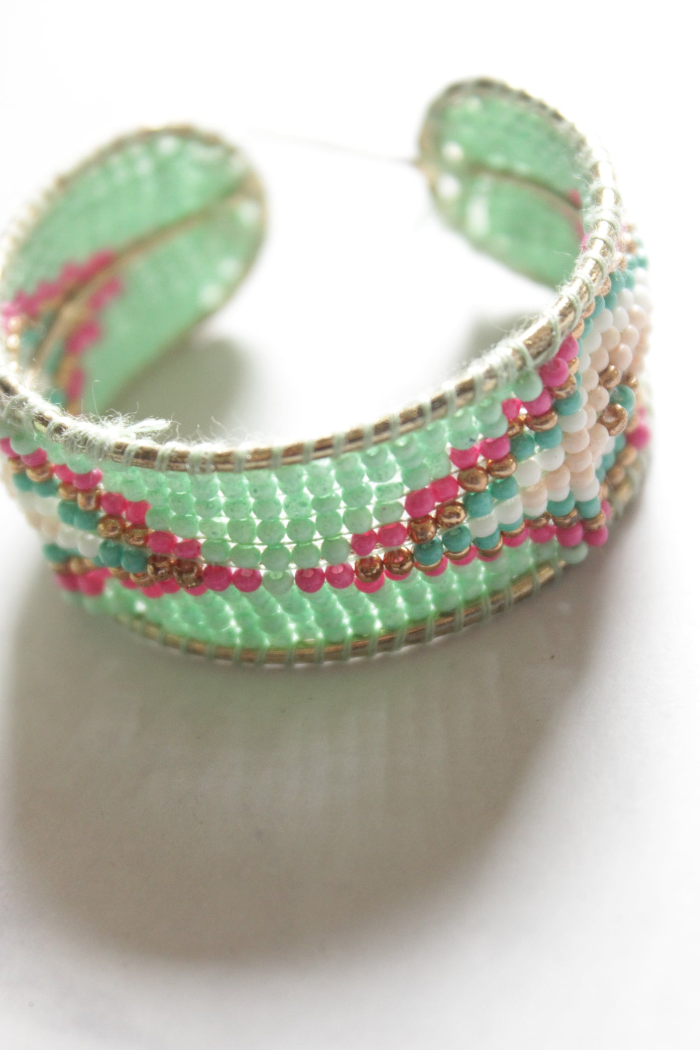 Green and Pink Beads Statement Hoop Earrings