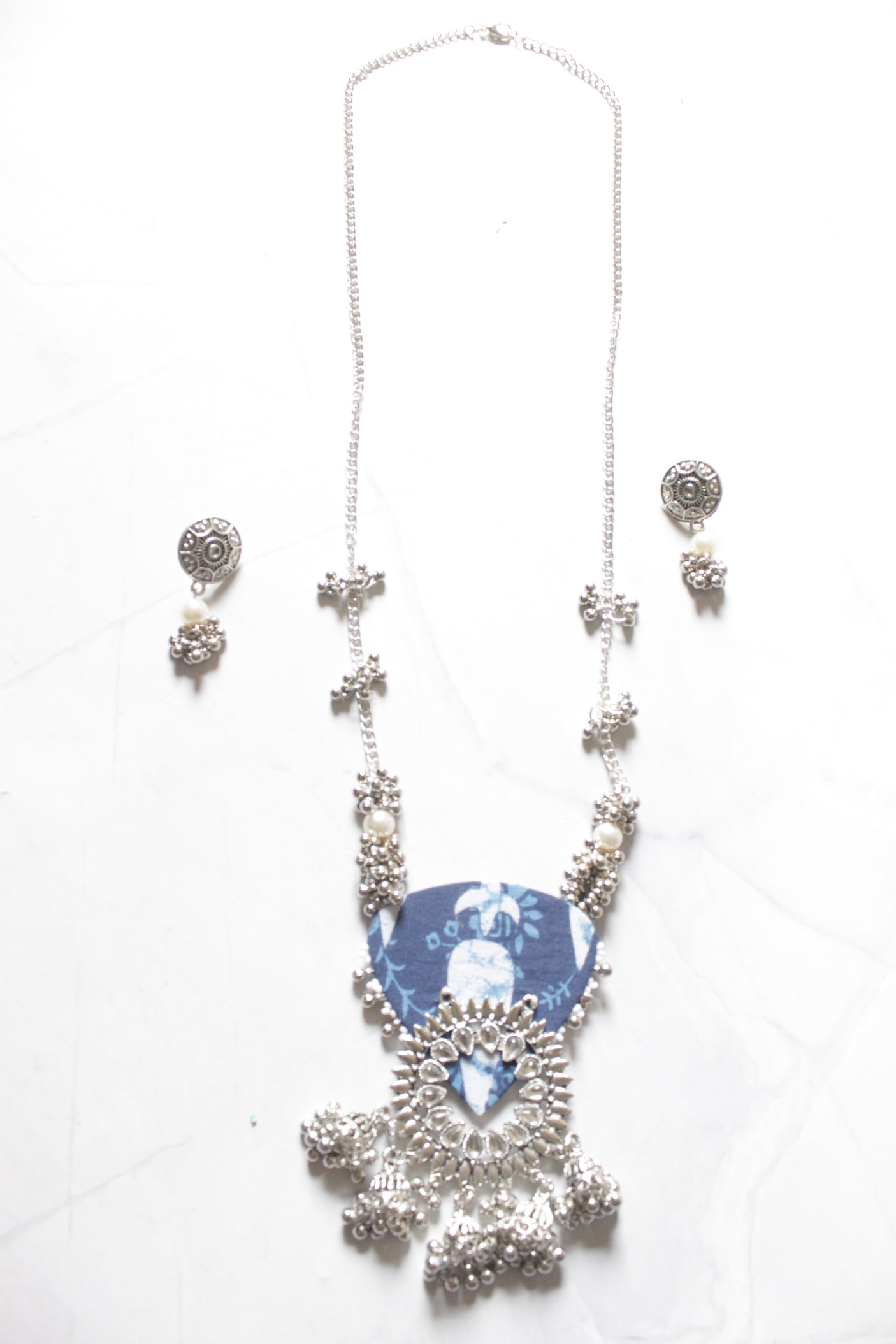 Indigo and Silver Long Chain Necklace