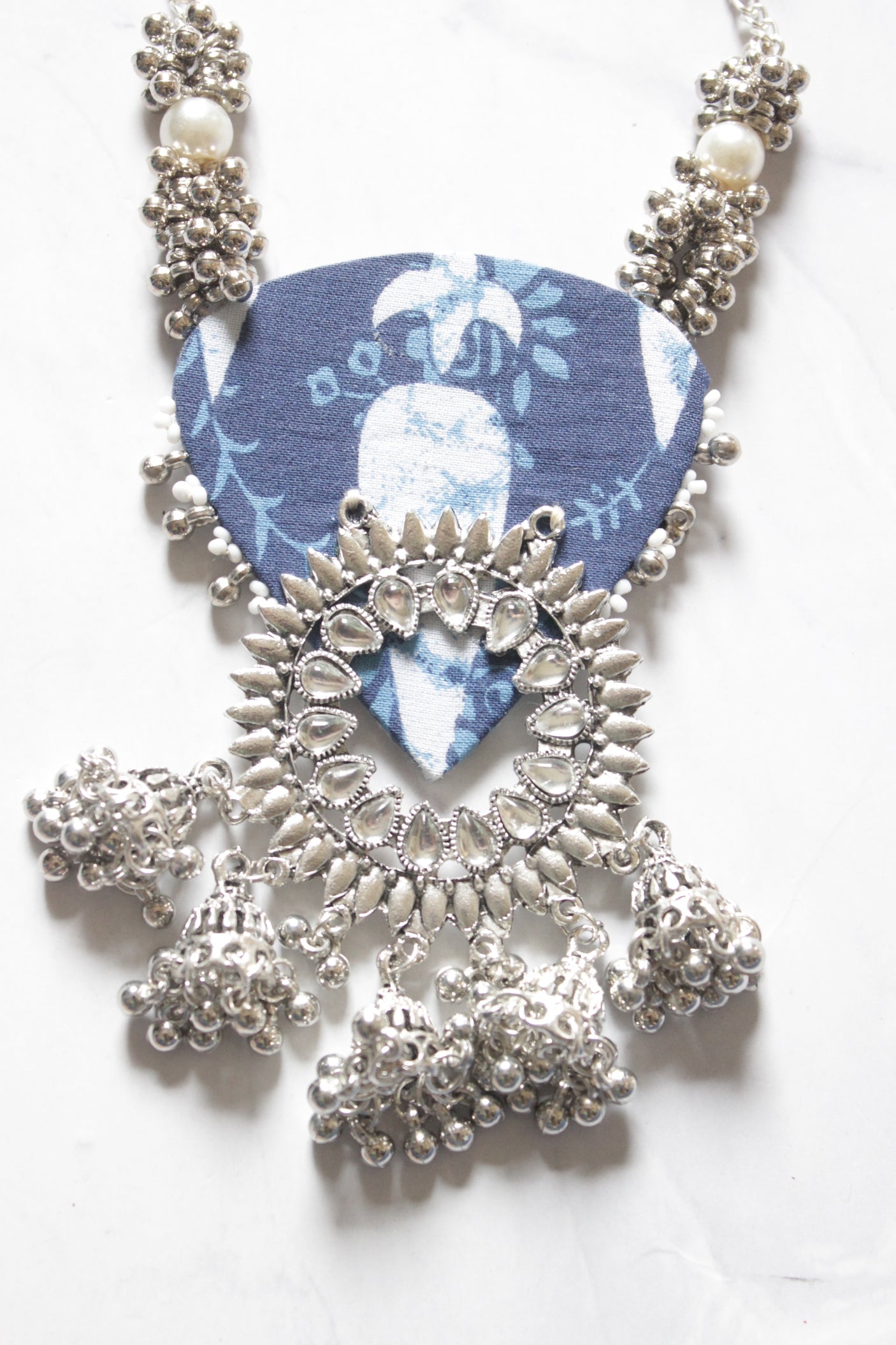 Indigo and Silver Long Chain Necklace