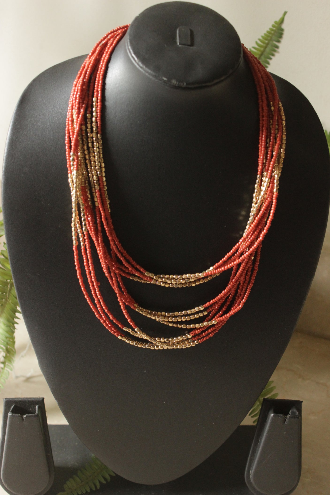 Orange and Gold Beads Multi-Layer Boho Necklace