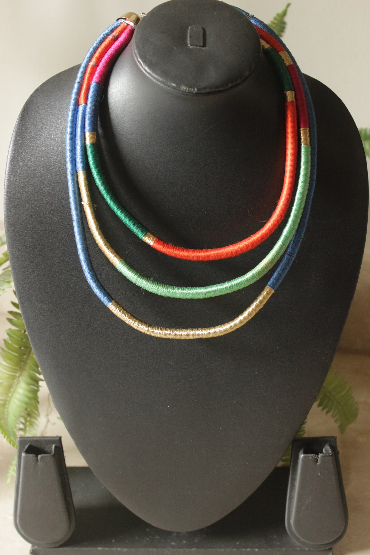 Multi-Color Fabric Threads 3 Layer Boho Necklace