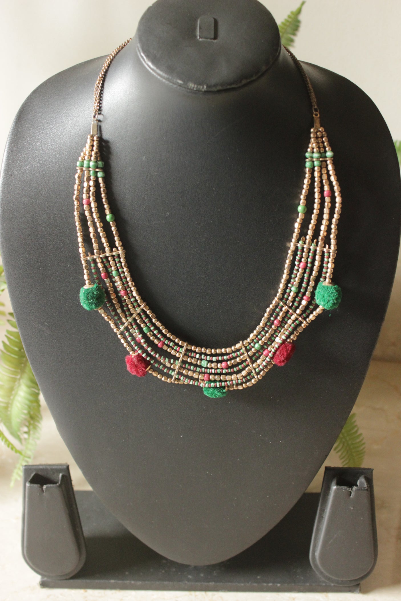 Bronze and Multi-Color Beads Boho Necklace