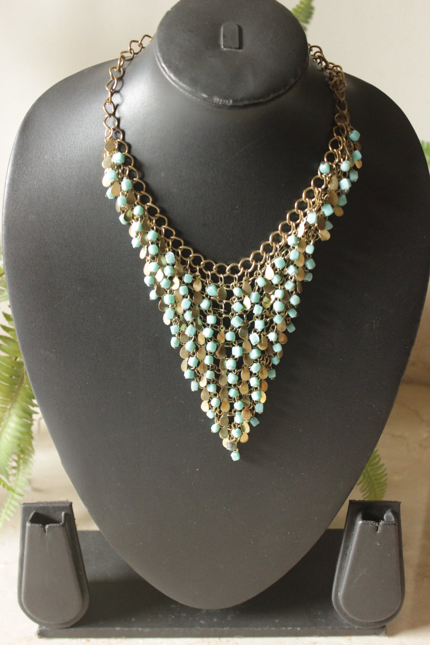 Blue Beads and Metal Charms Boho Necklace