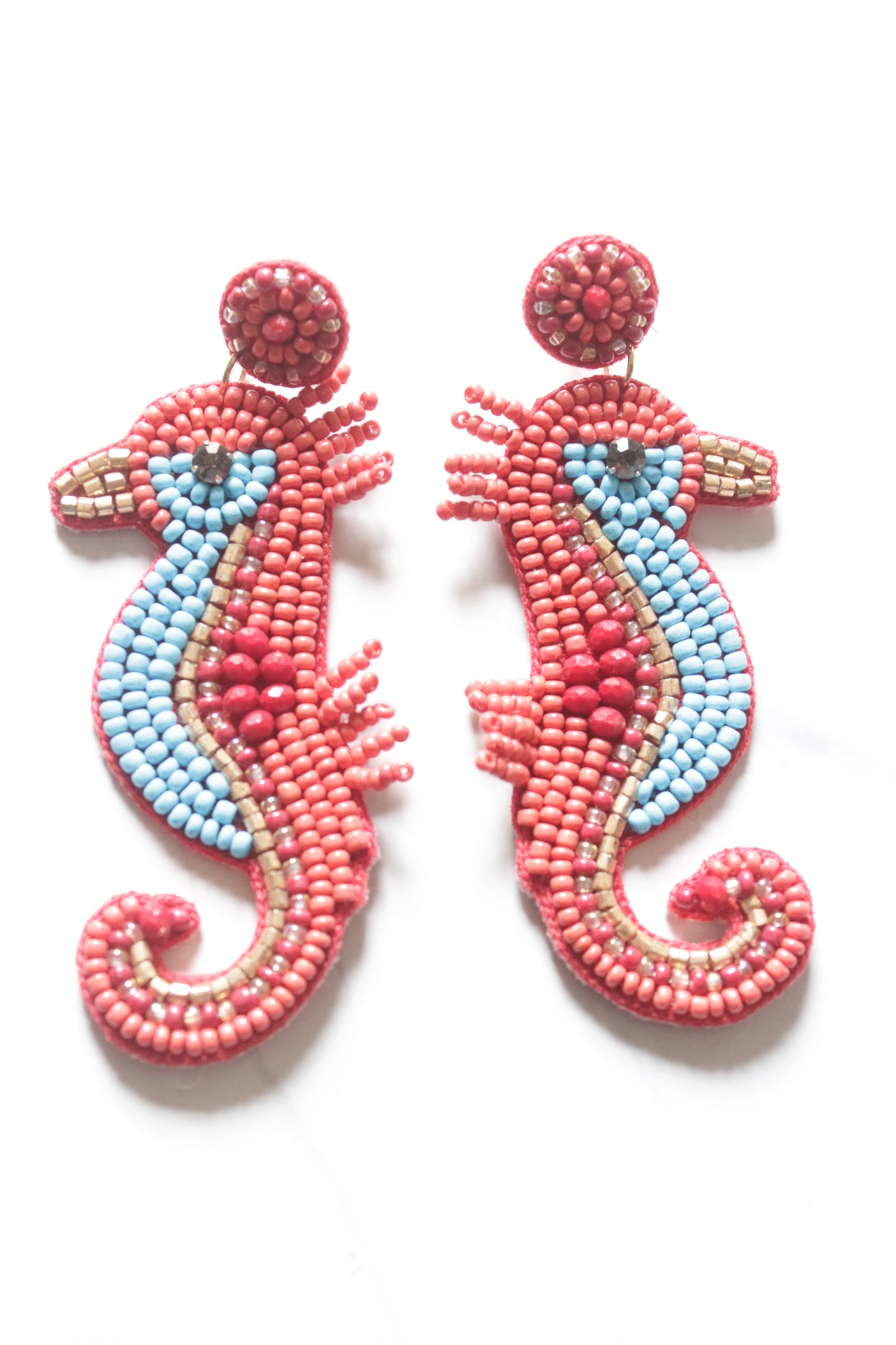Blue and Red Beads Bird Shape Handmade Earrings