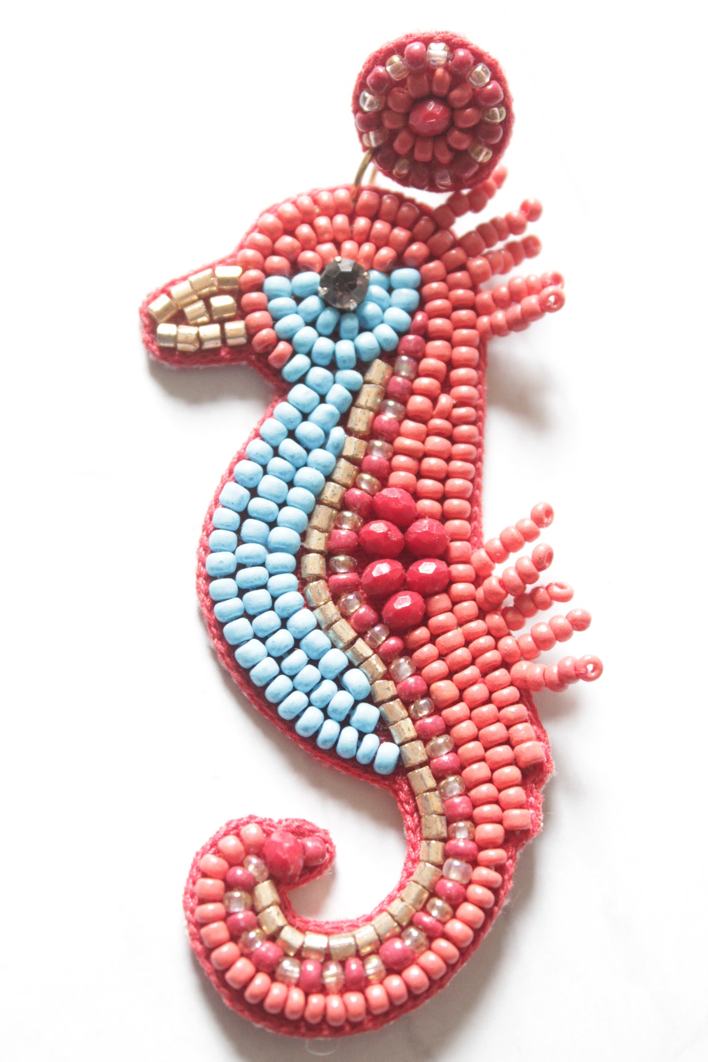 Blue and Red Beads Bird Shape Handmade Earrings