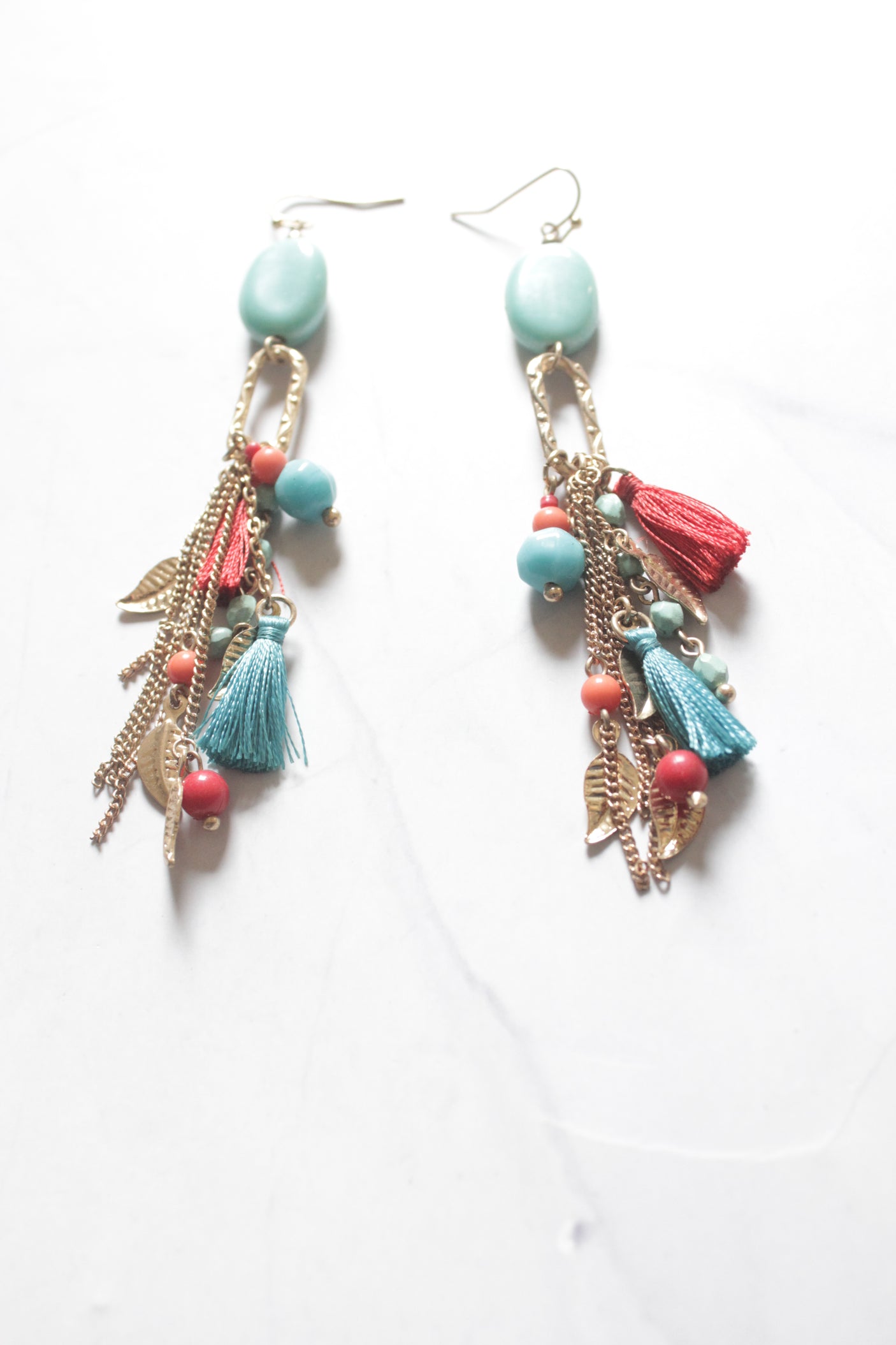 Gold Metal Chain Strings and Pom Pom Dangler Earrings