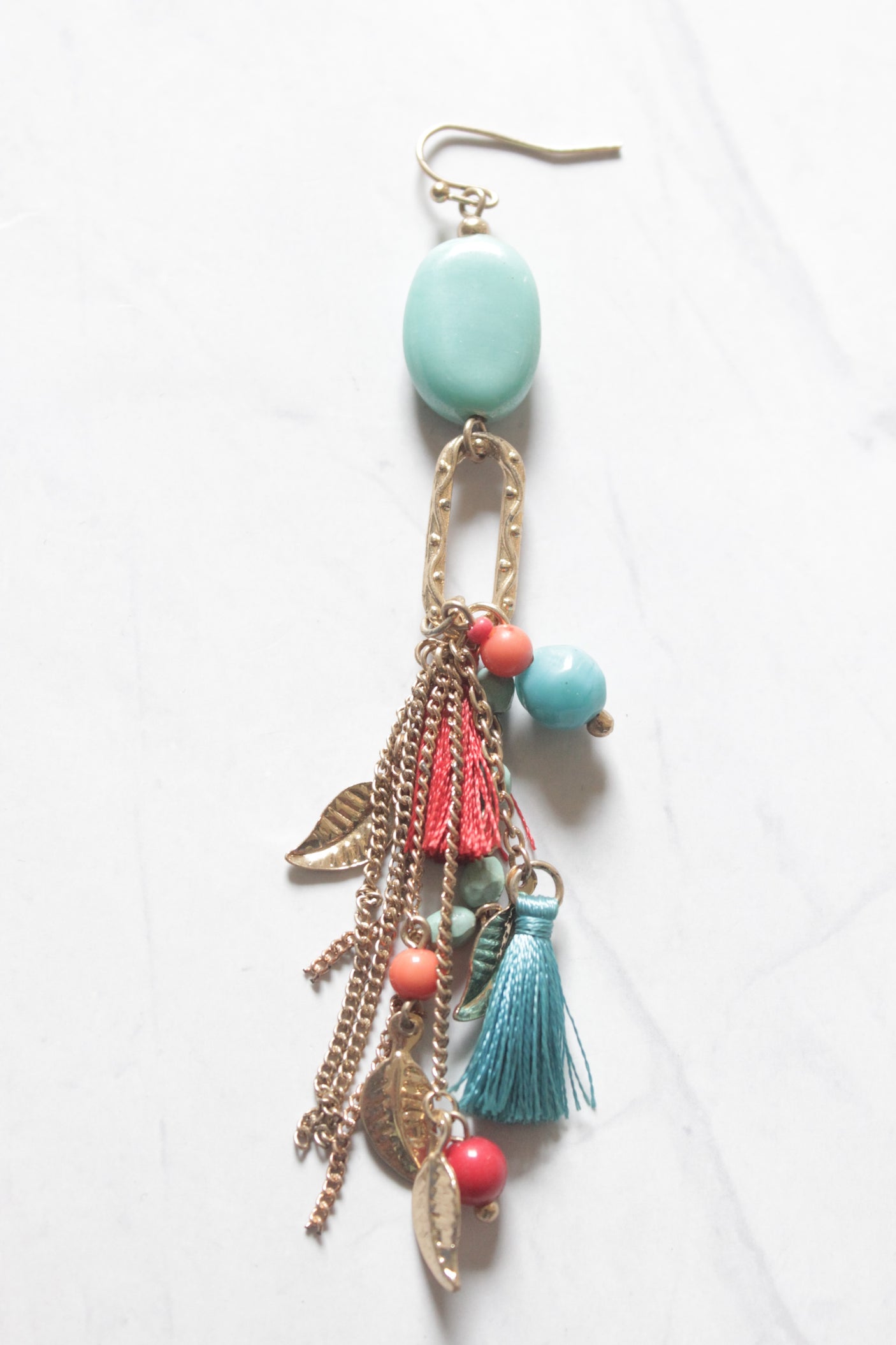 Gold Metal Chain Strings and Pom Pom Dangler Earrings