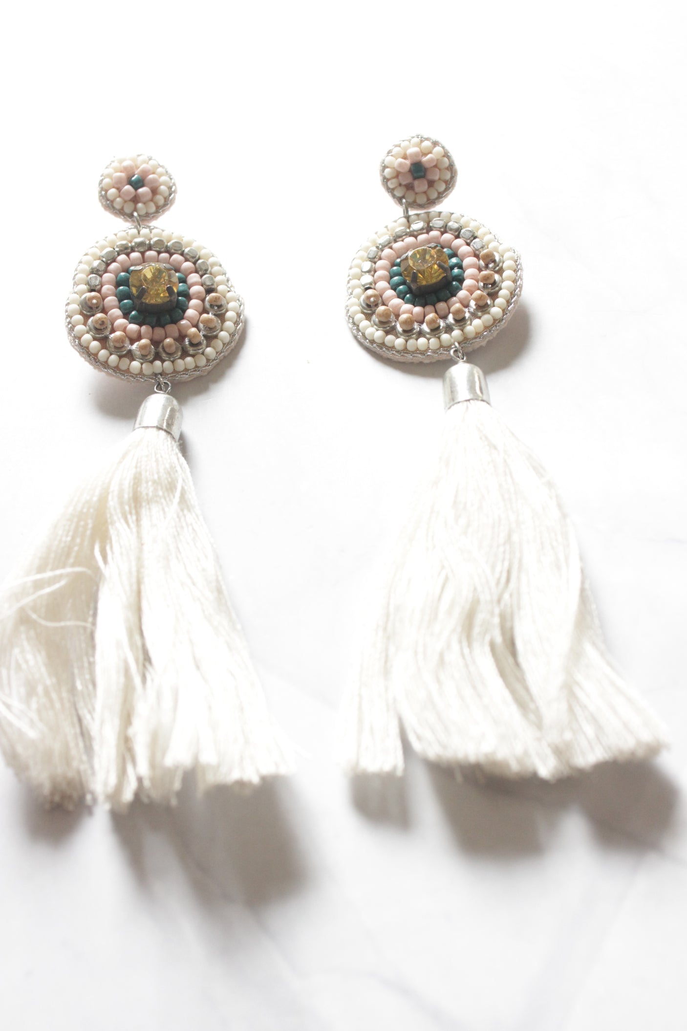 Pastel Shades Beads and Pom Pom Earrings