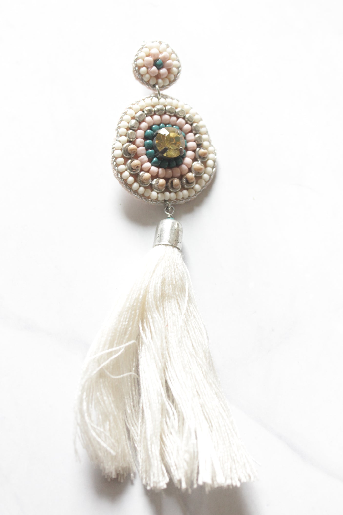 Pastel Shades Beads and Pom Pom Earrings