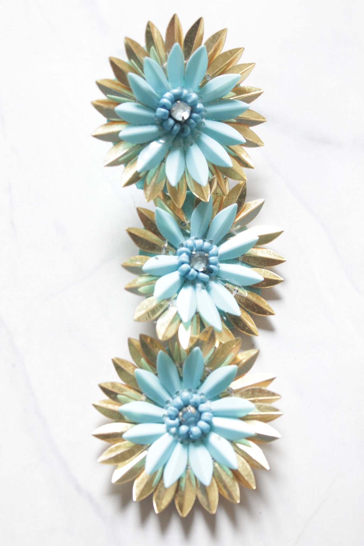 Blue and Gold 3 Layer Flower Earrings