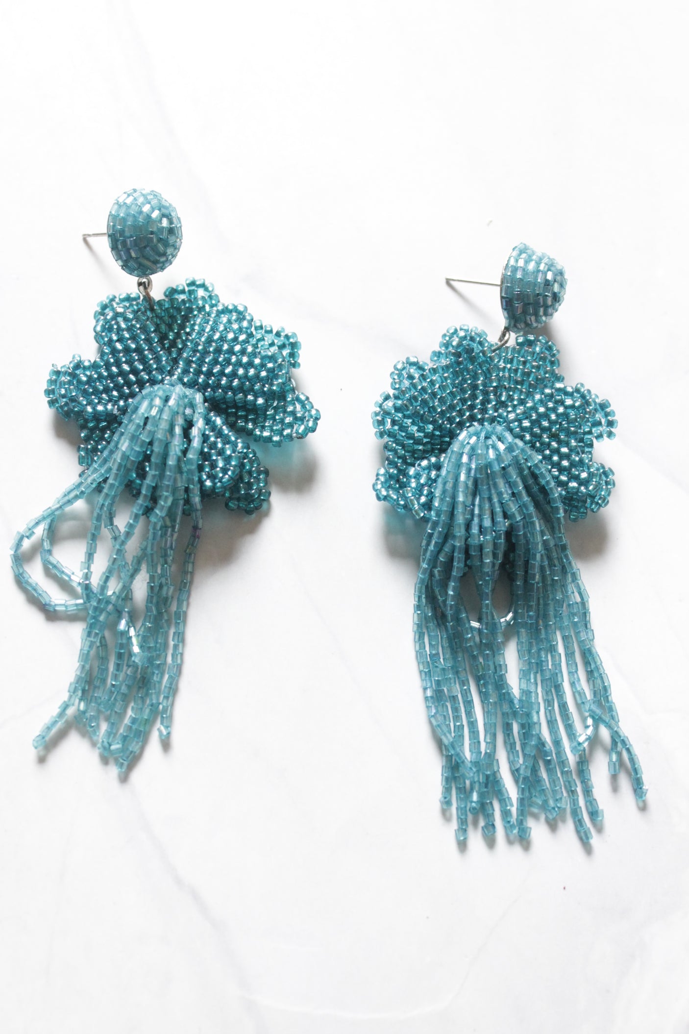 Blue Glass Beads Handmade Earrings