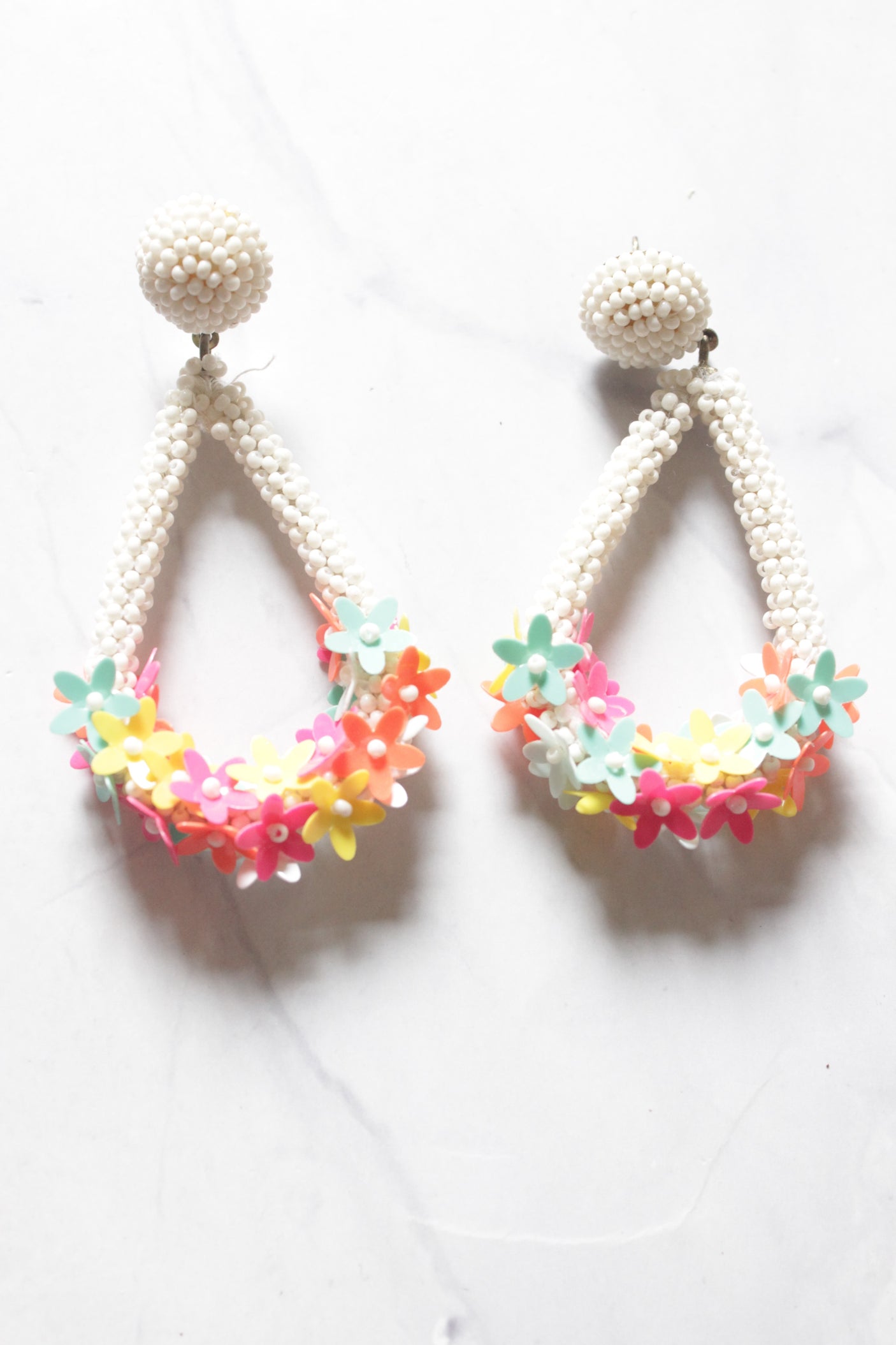 Multi-Color Flowers Vibrant Beaded Earrings