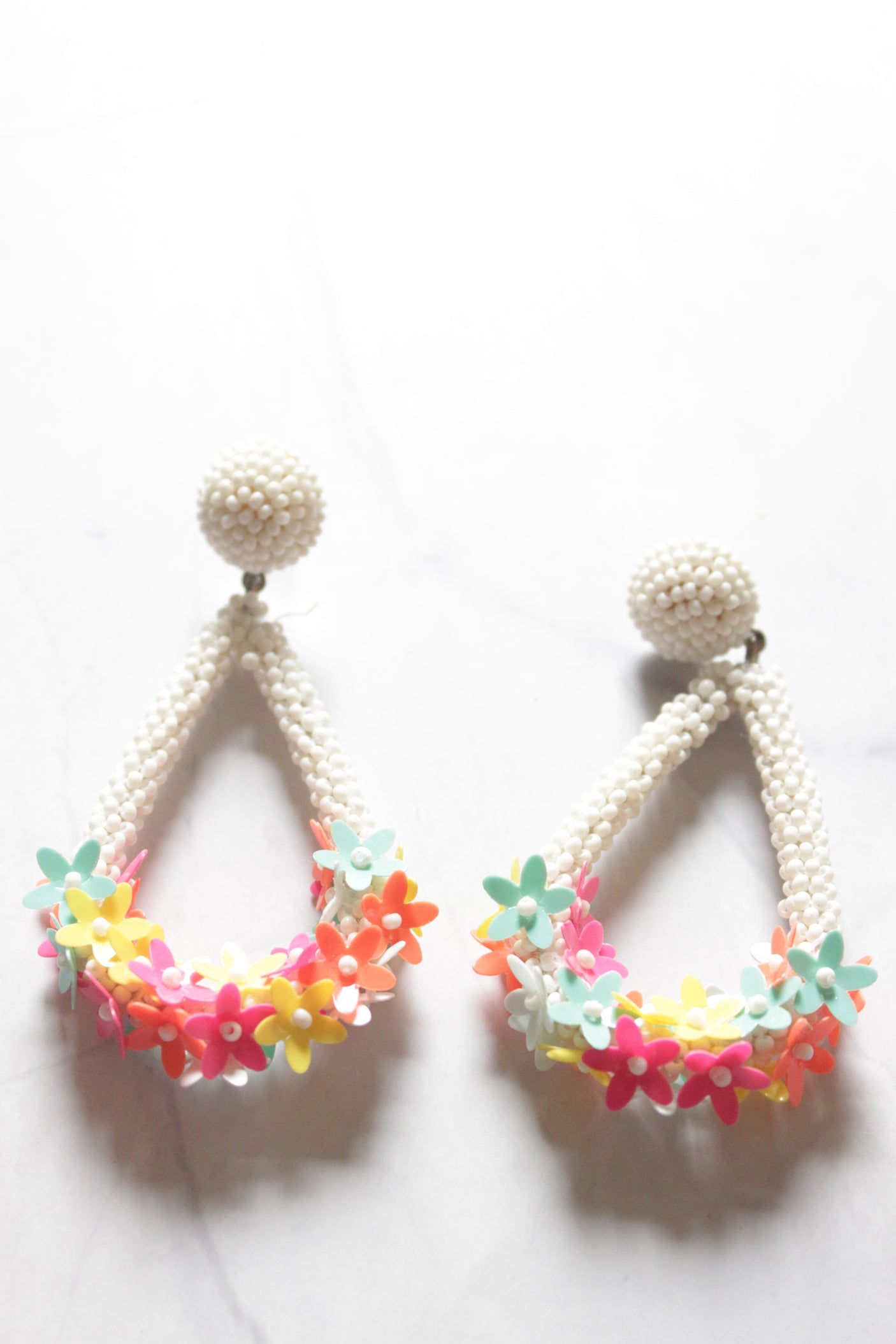 Multi-Color Flowers Vibrant Beaded Earrings